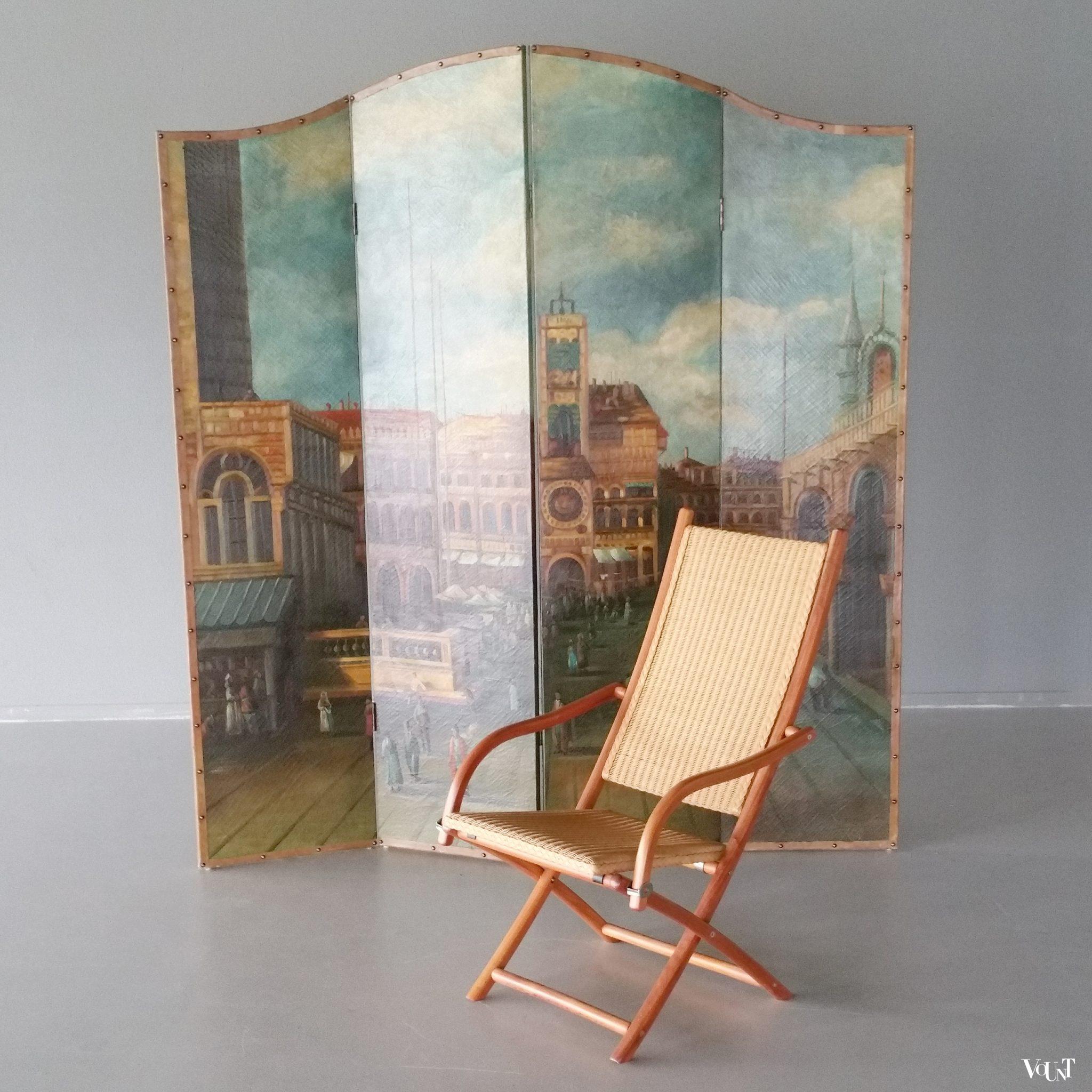 Vintage vierslags handbeschilderd kamerscherm, ca. jaren '50