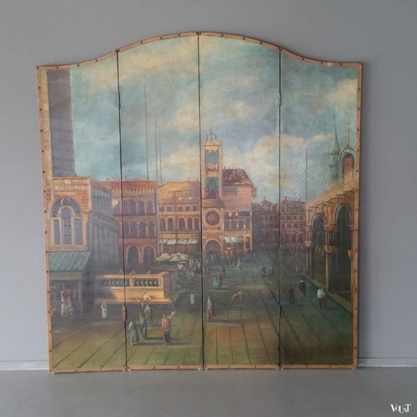Vintage vierslags handbeschilderd kamerscherm, ca. jaren '50
