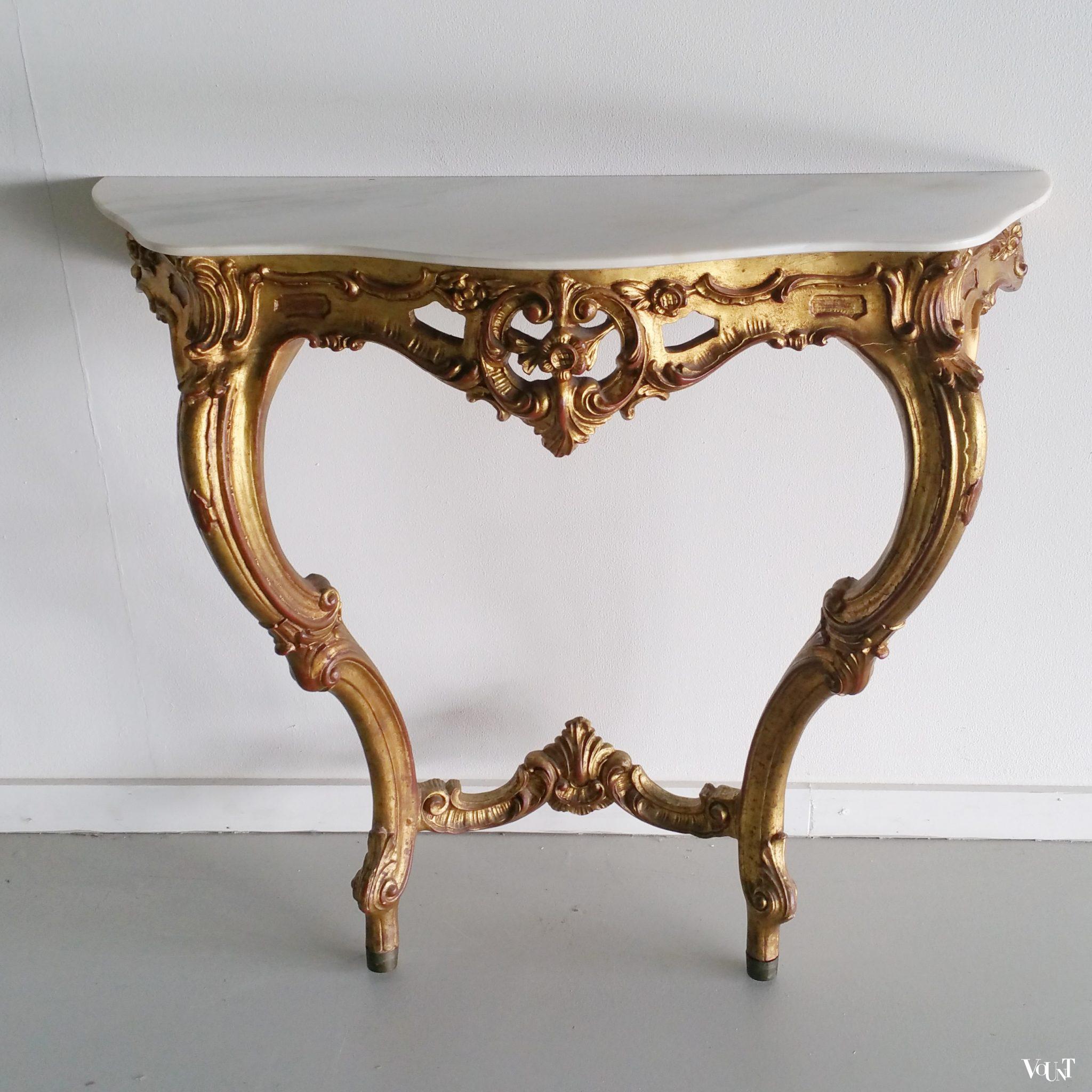 Mid-century "gouden" console en spiegel in barok-stijl, jaren '50/'60