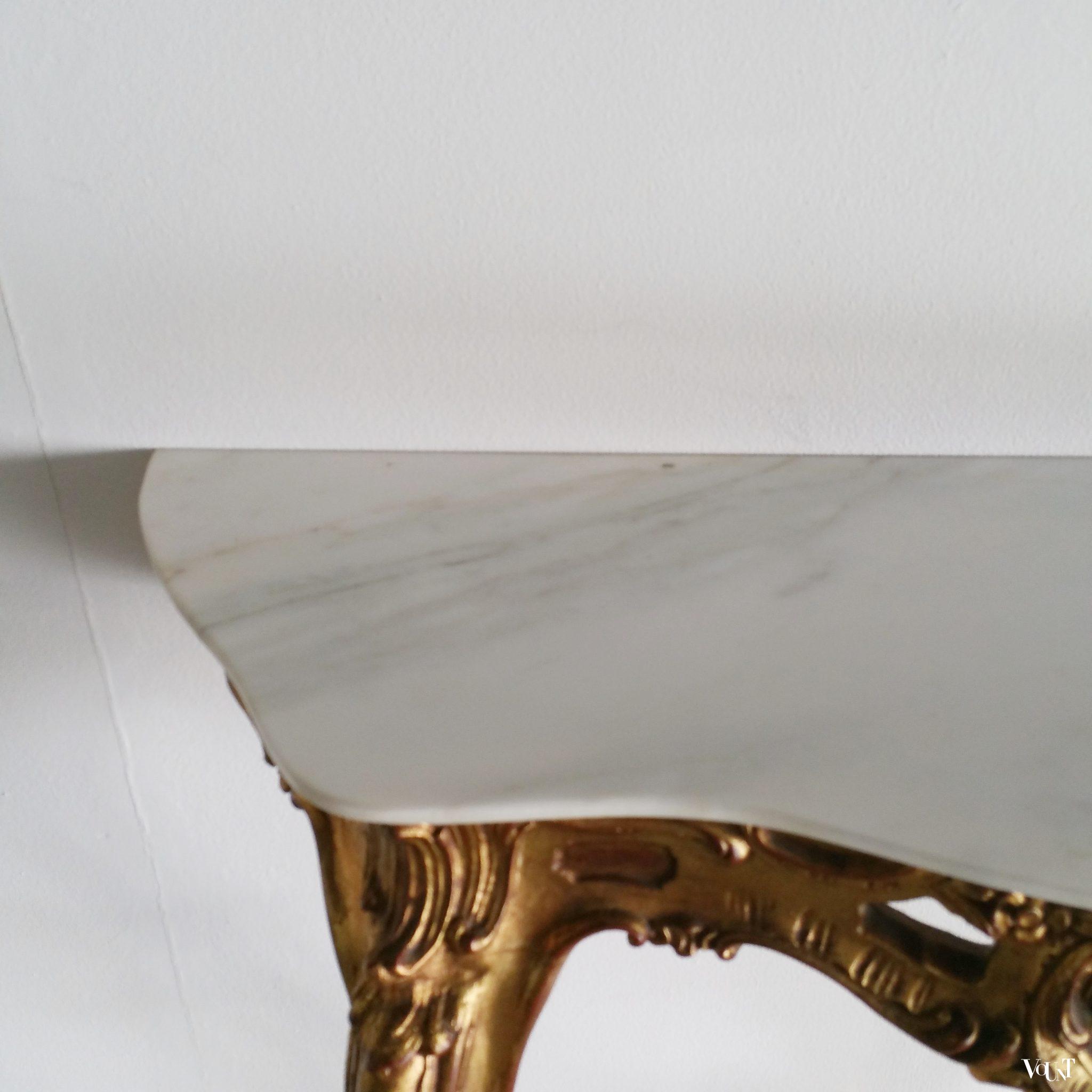 Mid-century "gouden" console en spiegel in barok-stijl, jaren '50/'60