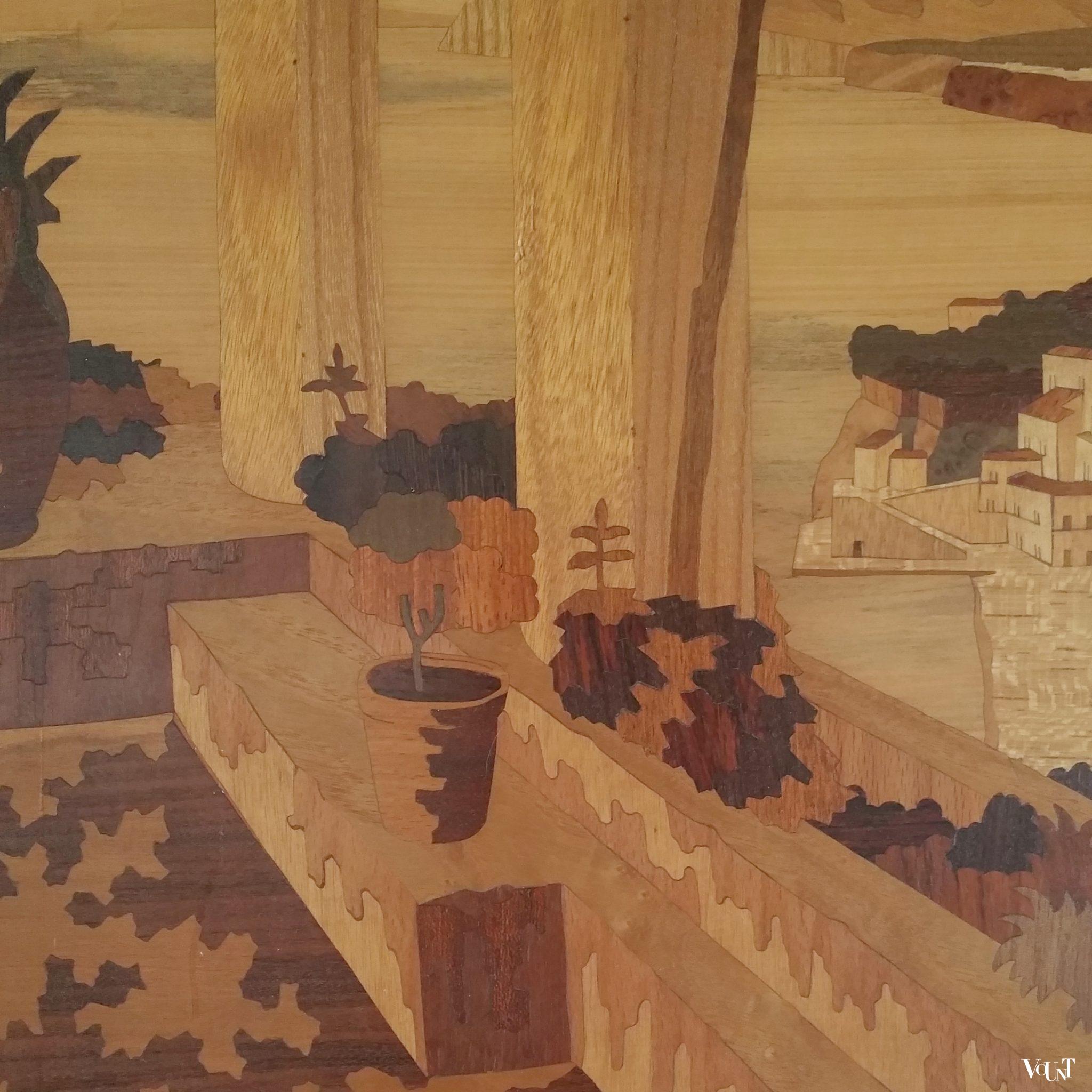 Vintage marqueterie tableau, eerste helft 20e eeuw