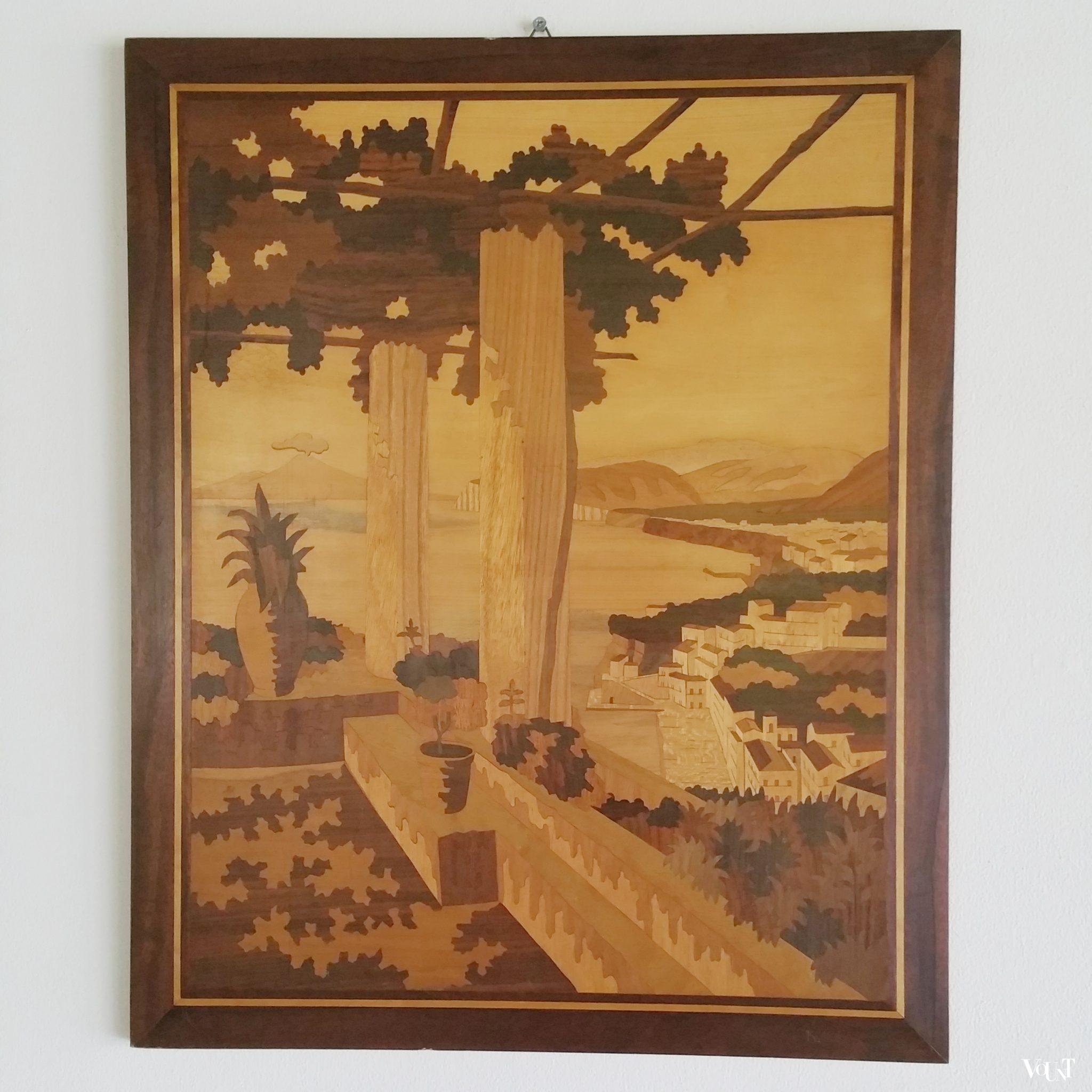 Vintage marqueterie tableau, eerste helft 20e eeuw