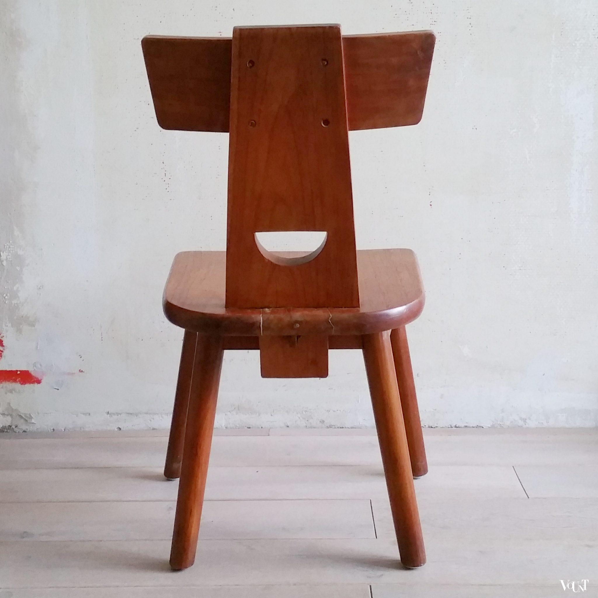 Brutalistische houten stoel, jaren '60/'70