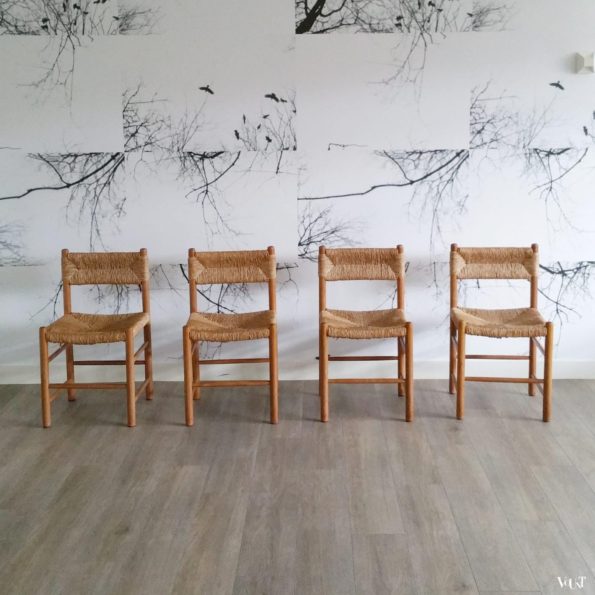 4 houten rietgematte stoelen, (in de stijl van) Charlotte Perriand, jaren '50