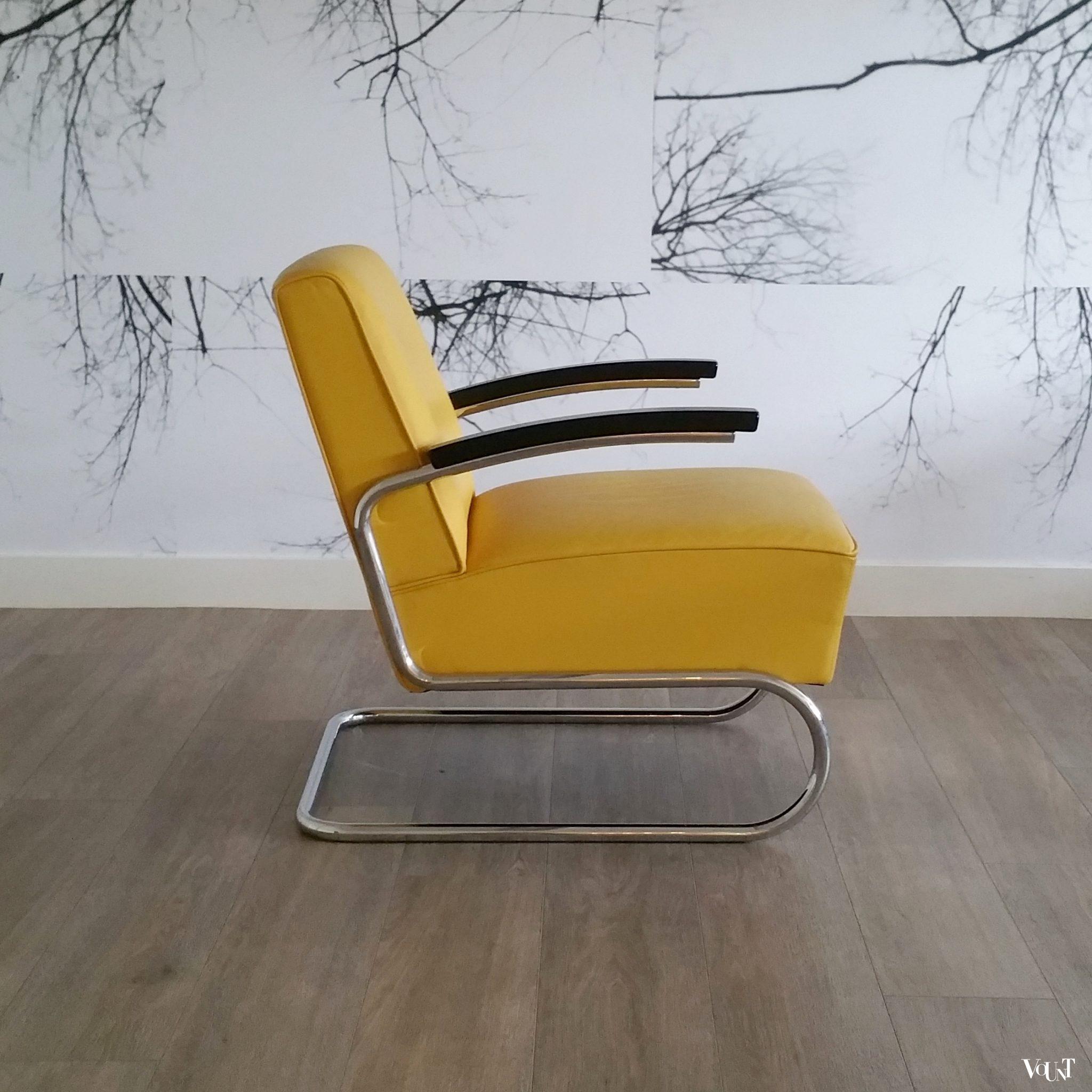 Thonet S 411 buisframe fauteuil geel leer, ca. 2010
