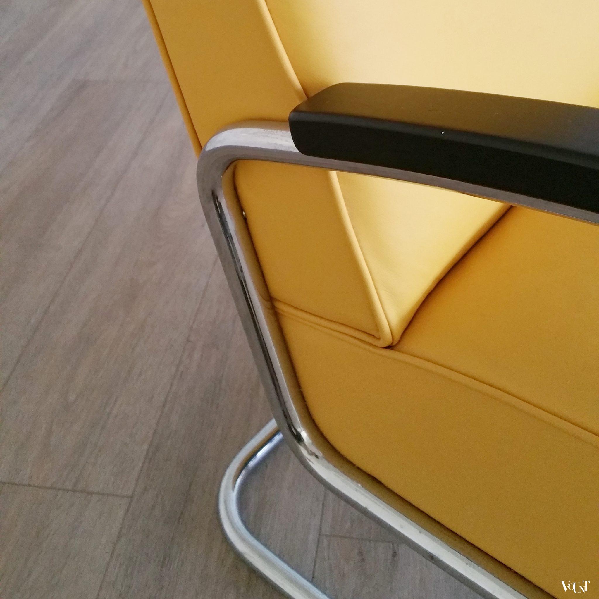 Thonet S 411 buisframe fauteuil geel leer, ca. 2010