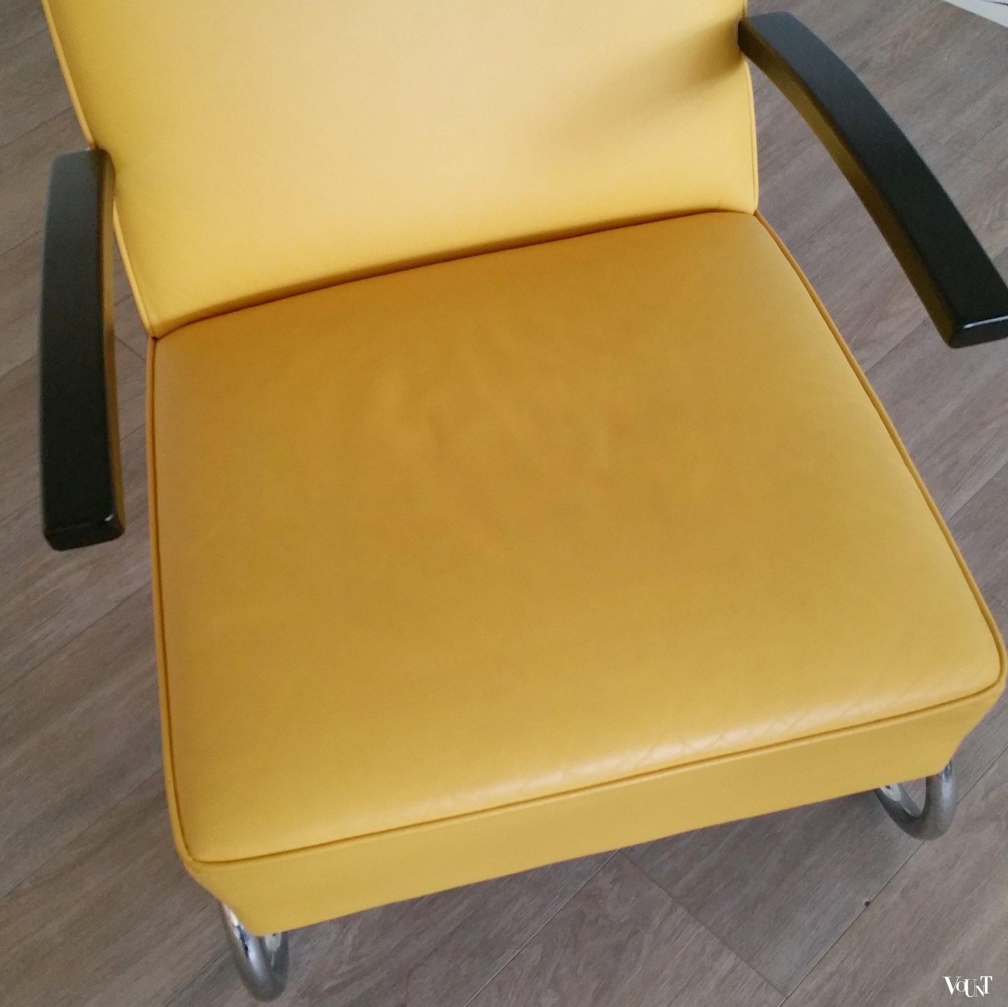 Thonet S 411 buisframe fauteuil geel leer, ca. 2010