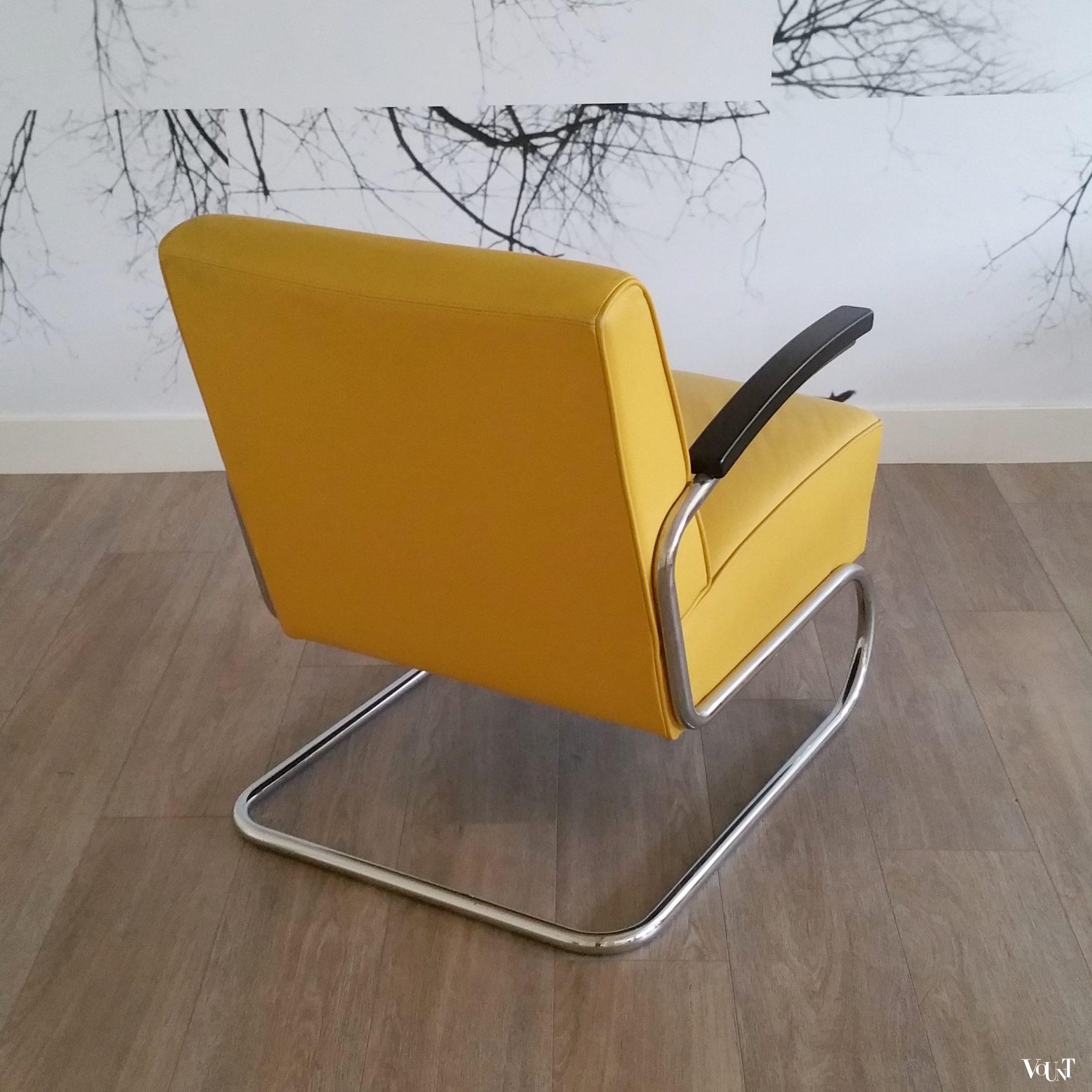 Thonet S 411 buisframe fauteuil geel leer, ca. 2010