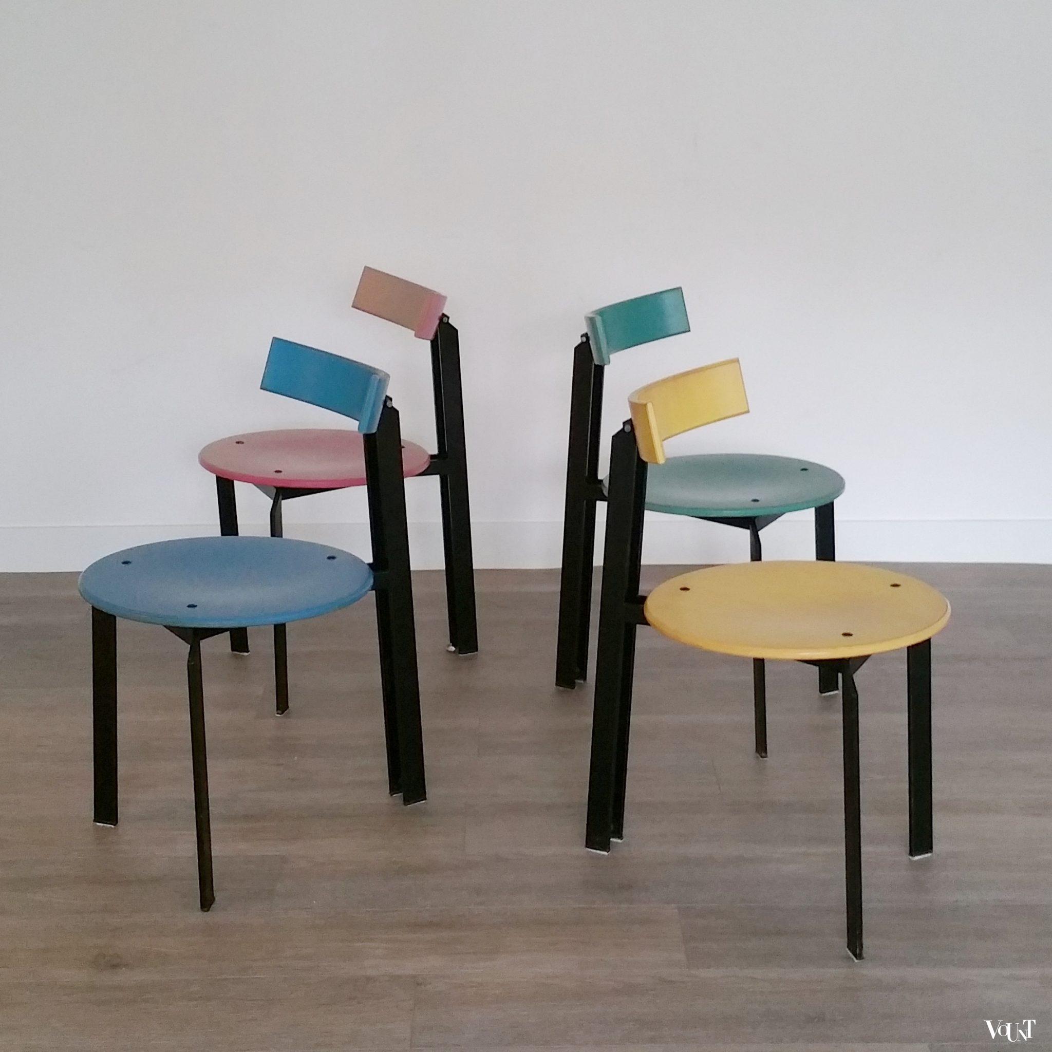 Set van 4 Memphis-stijl stoelen, jaren '80