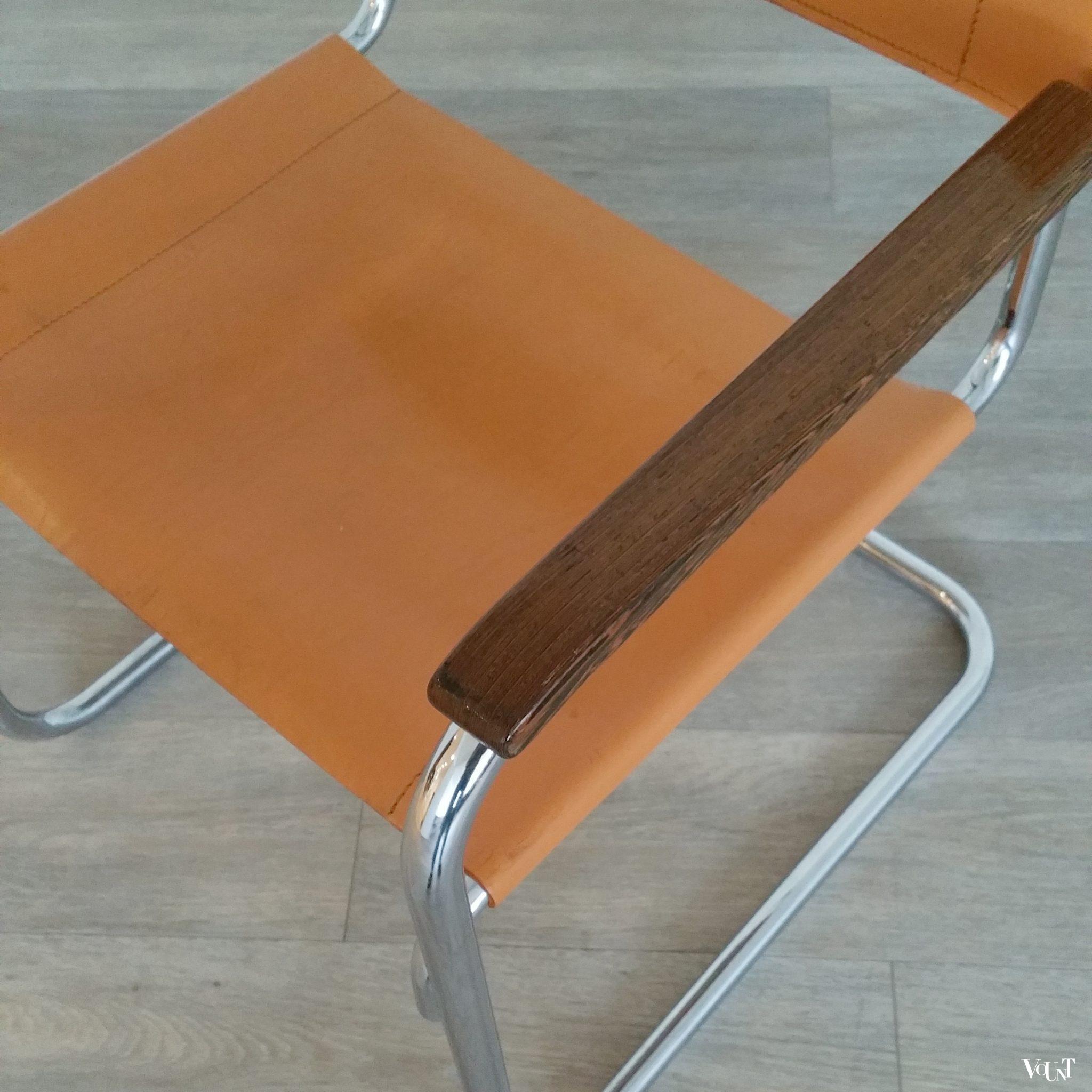 Set van 2 S34 buisframestoelen met leren bekleding, Mart Stam voor Thonet, 1980
