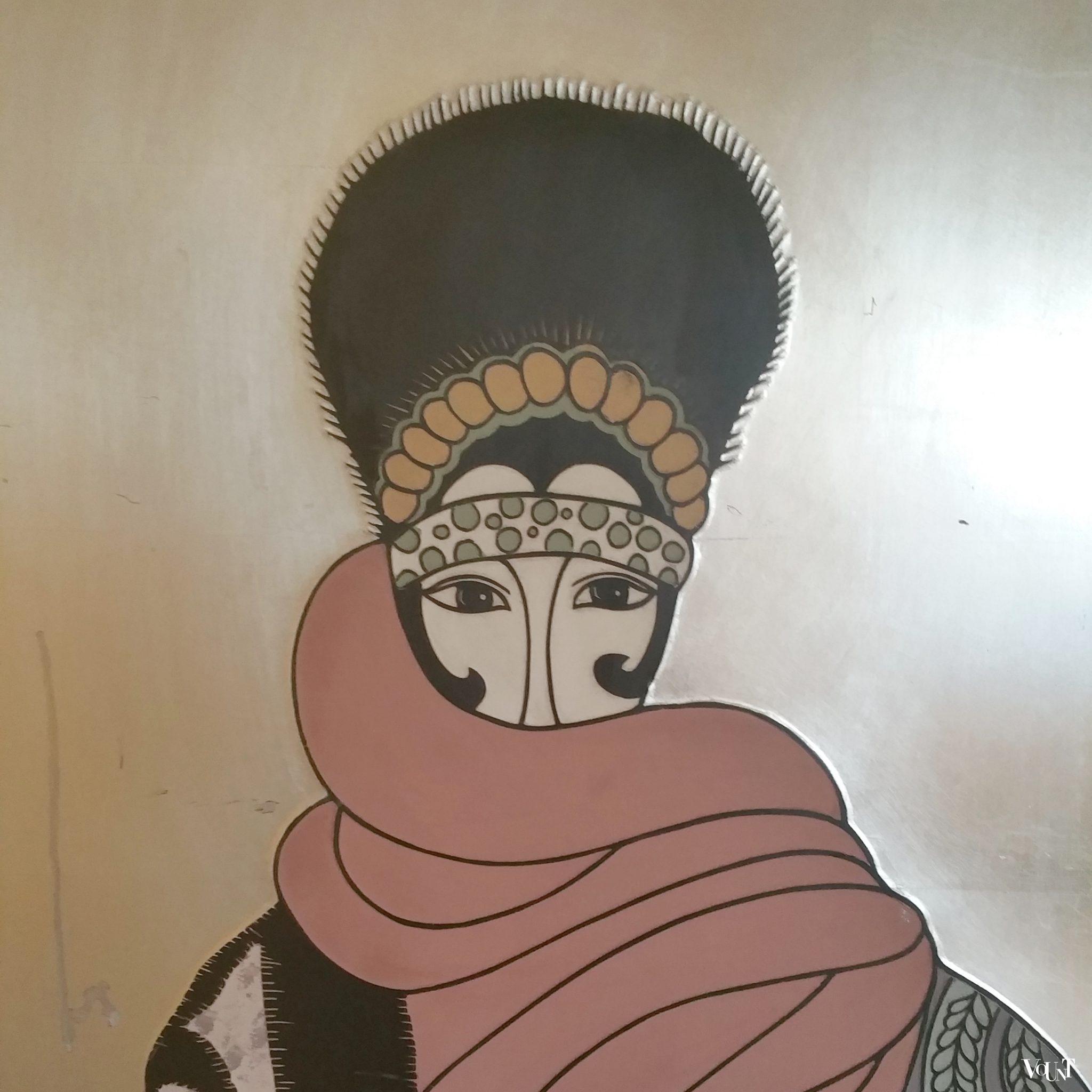 Art Deco kamerscherm met bladzilver in stijl Erté, jaren '60