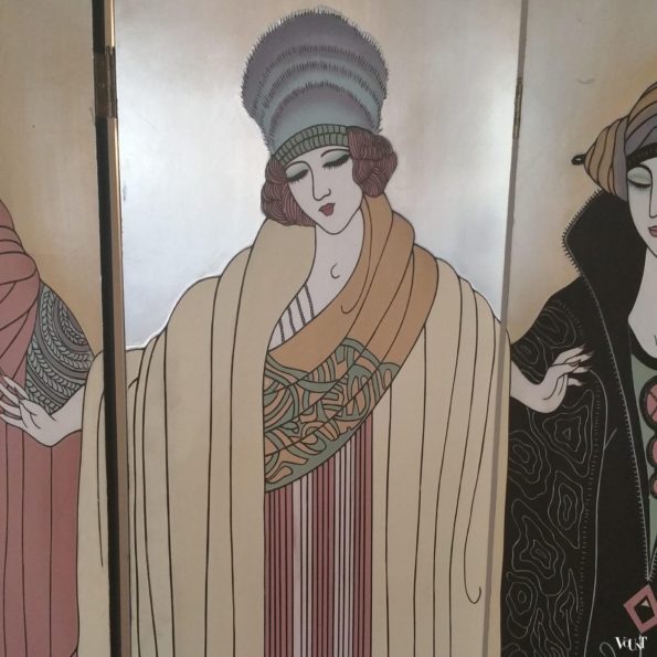 Art Deco kamerscherm met bladzilver in stijl Erté, jaren '60