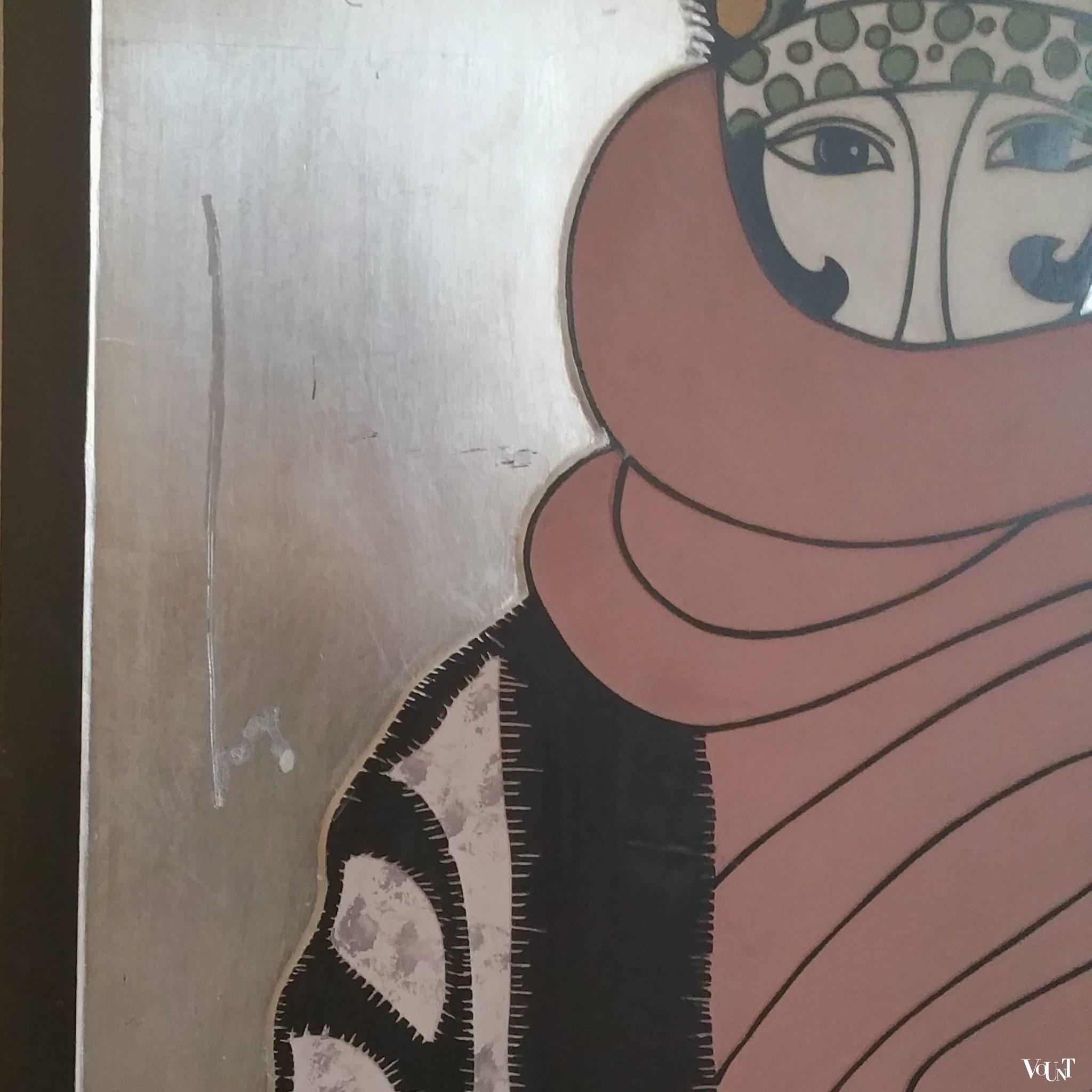 Art Deco kamerscherm met bladzilver in stijl Erté, jaren '60