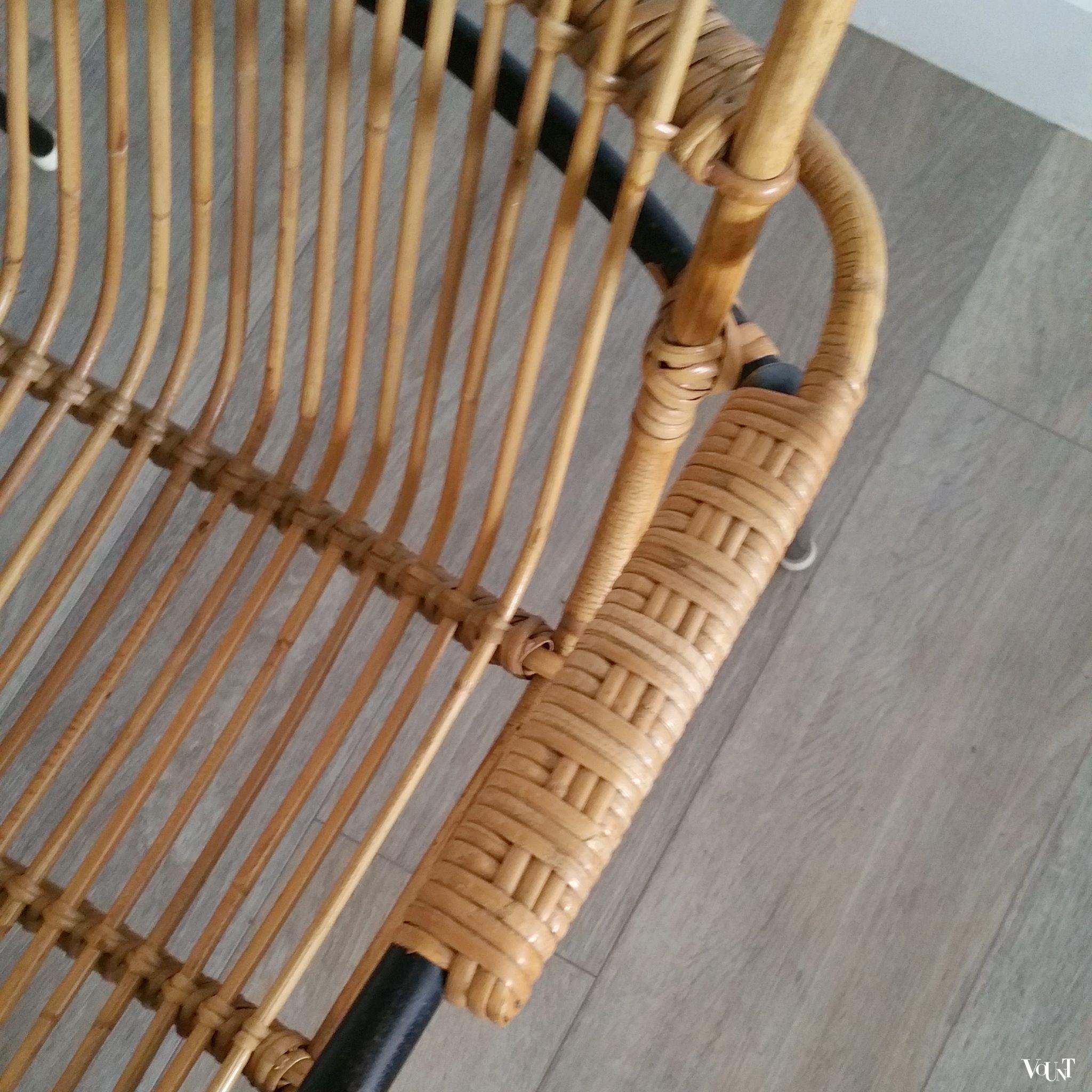 Rotan stoel met zwart metalen frame, jaren '50