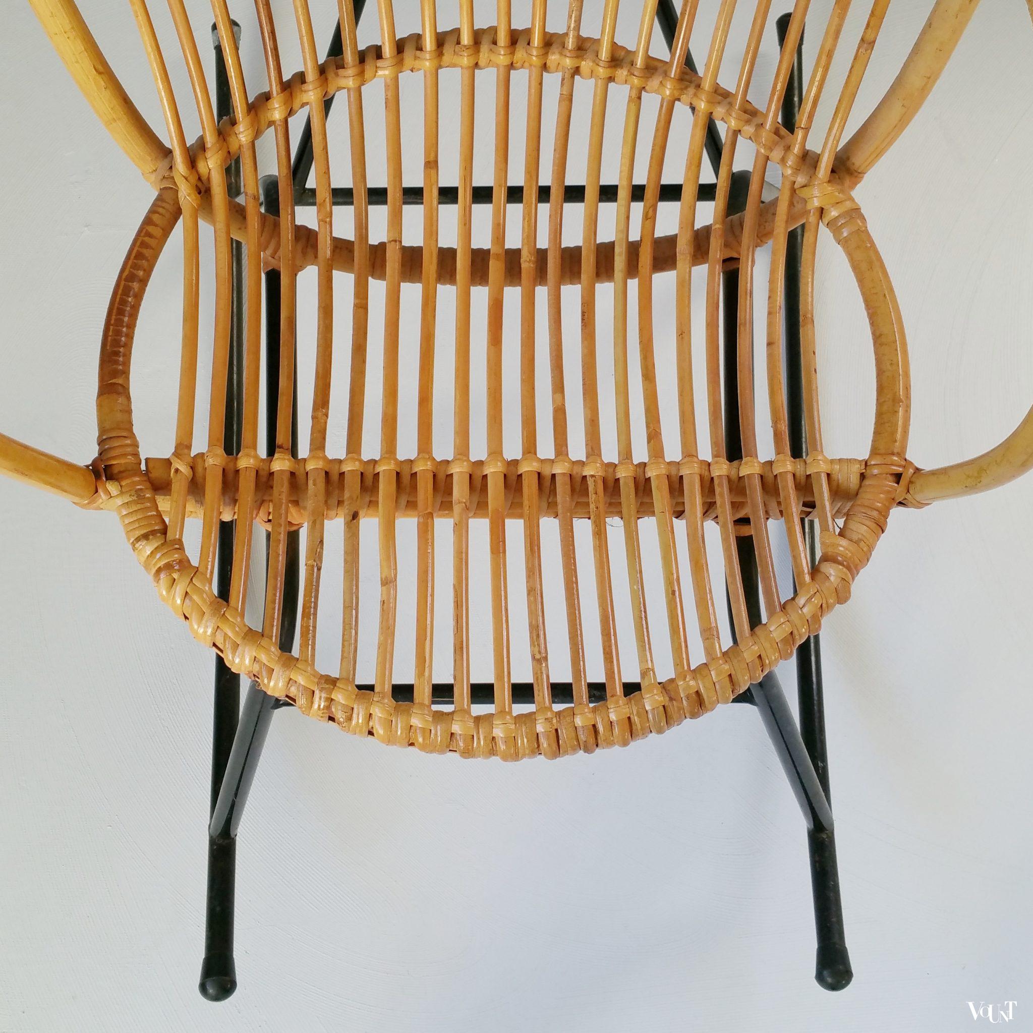 Rotan schommelstoel met metalen frame, Rohé Noordwolde, jaren '60