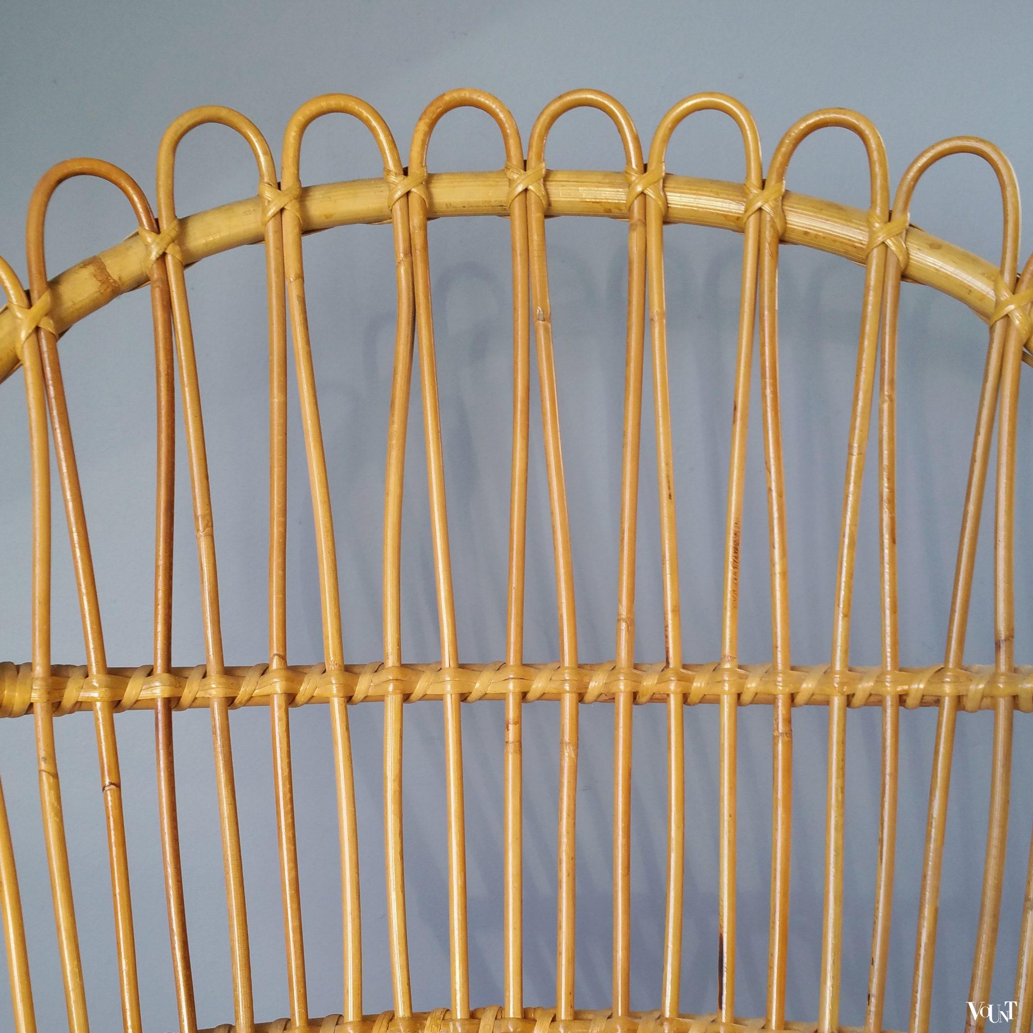 Rotan schommelstoel met metalen frame, Rohé Noordwolde, jaren '60