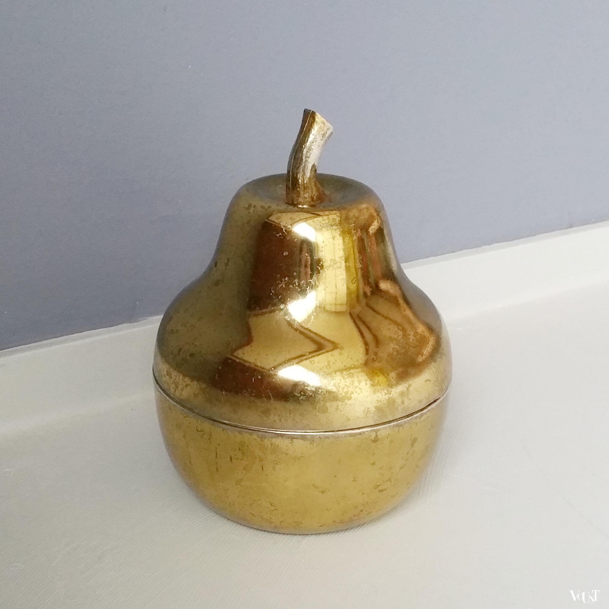 Messingkleurige ijsemmer in vorm van peer, jaren '70