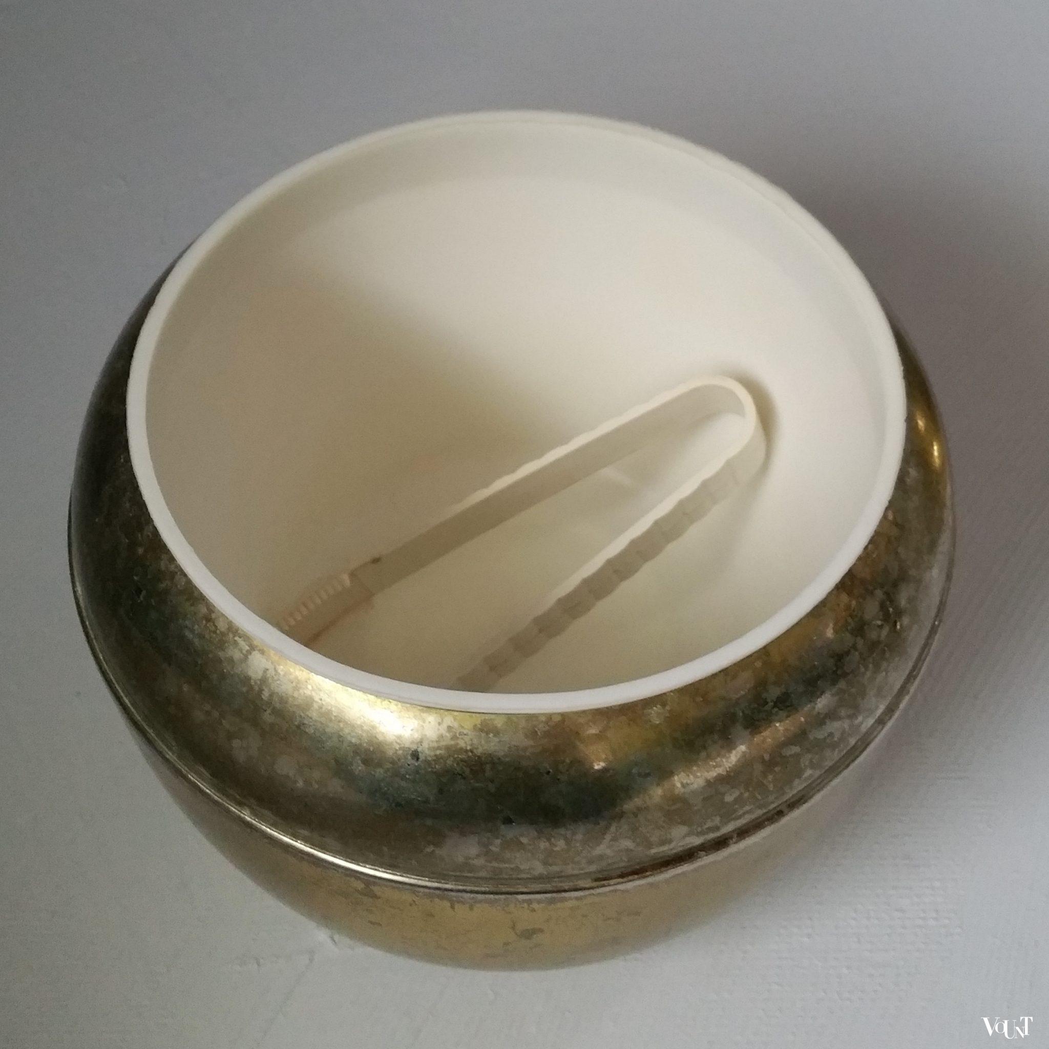 Messingkleurige ijsemmer in vorm van peer, jaren '70