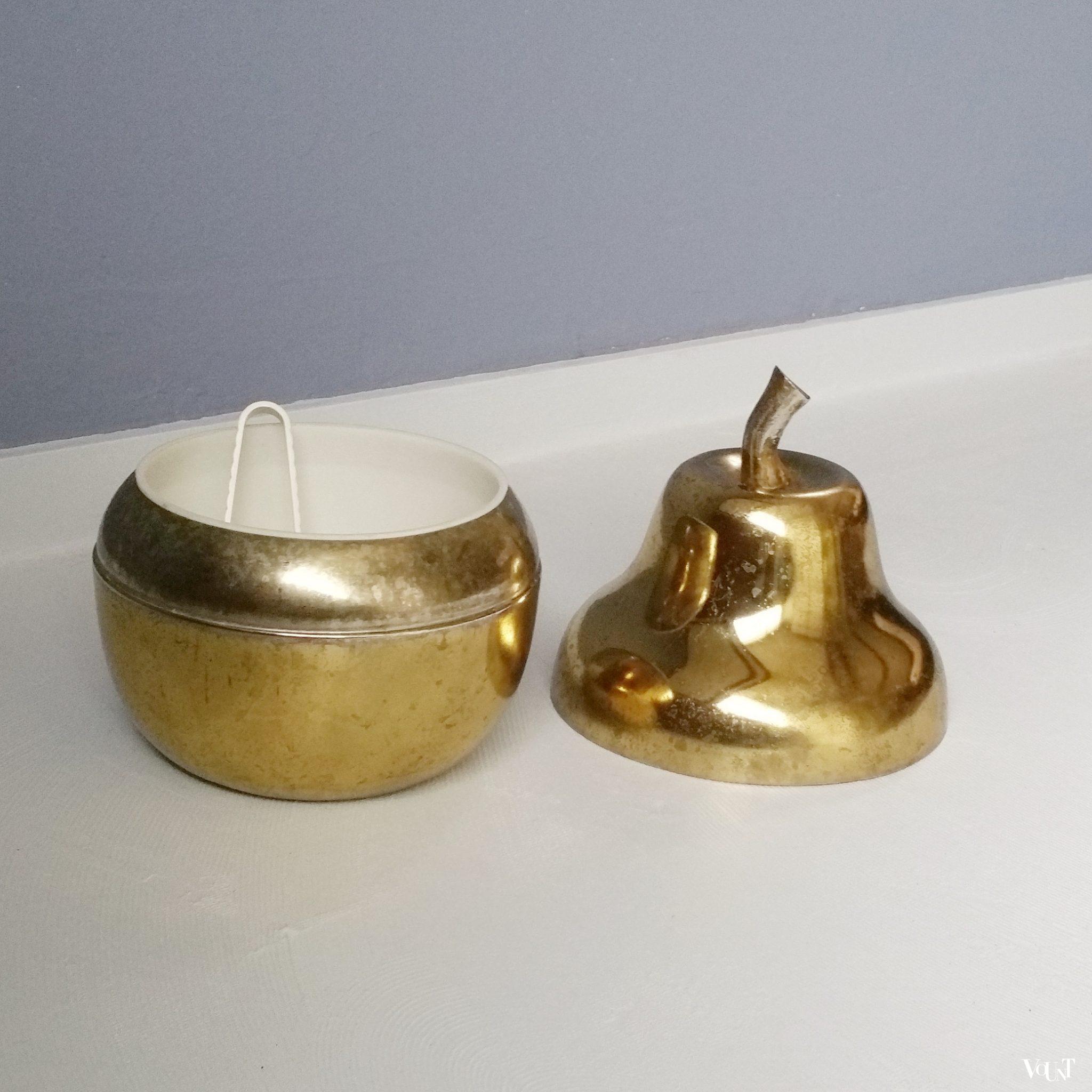 Messingkleurige ijsemmer in vorm van peer, jaren '70