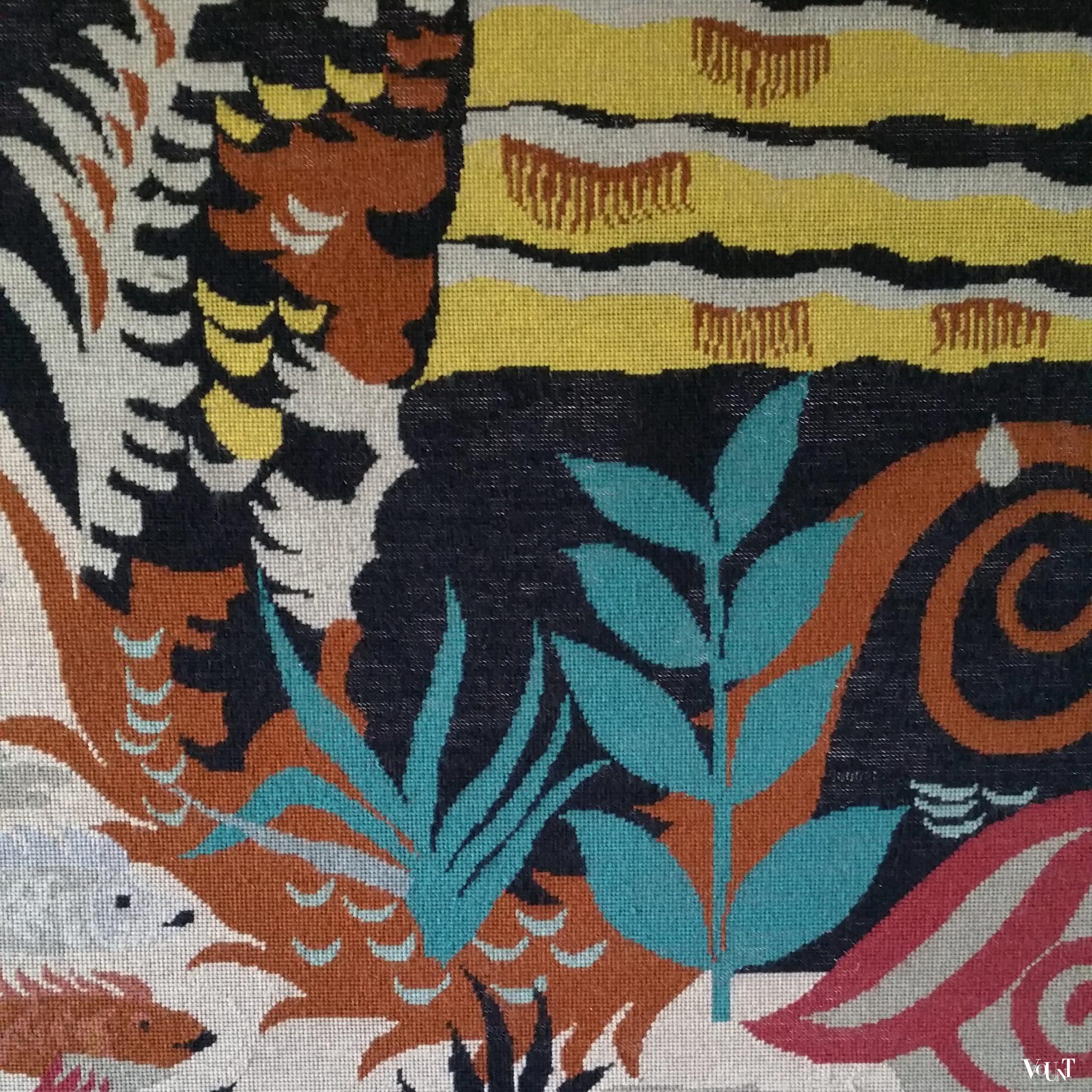 Groot wandkleed zeepaardje en vissen, jaren '60