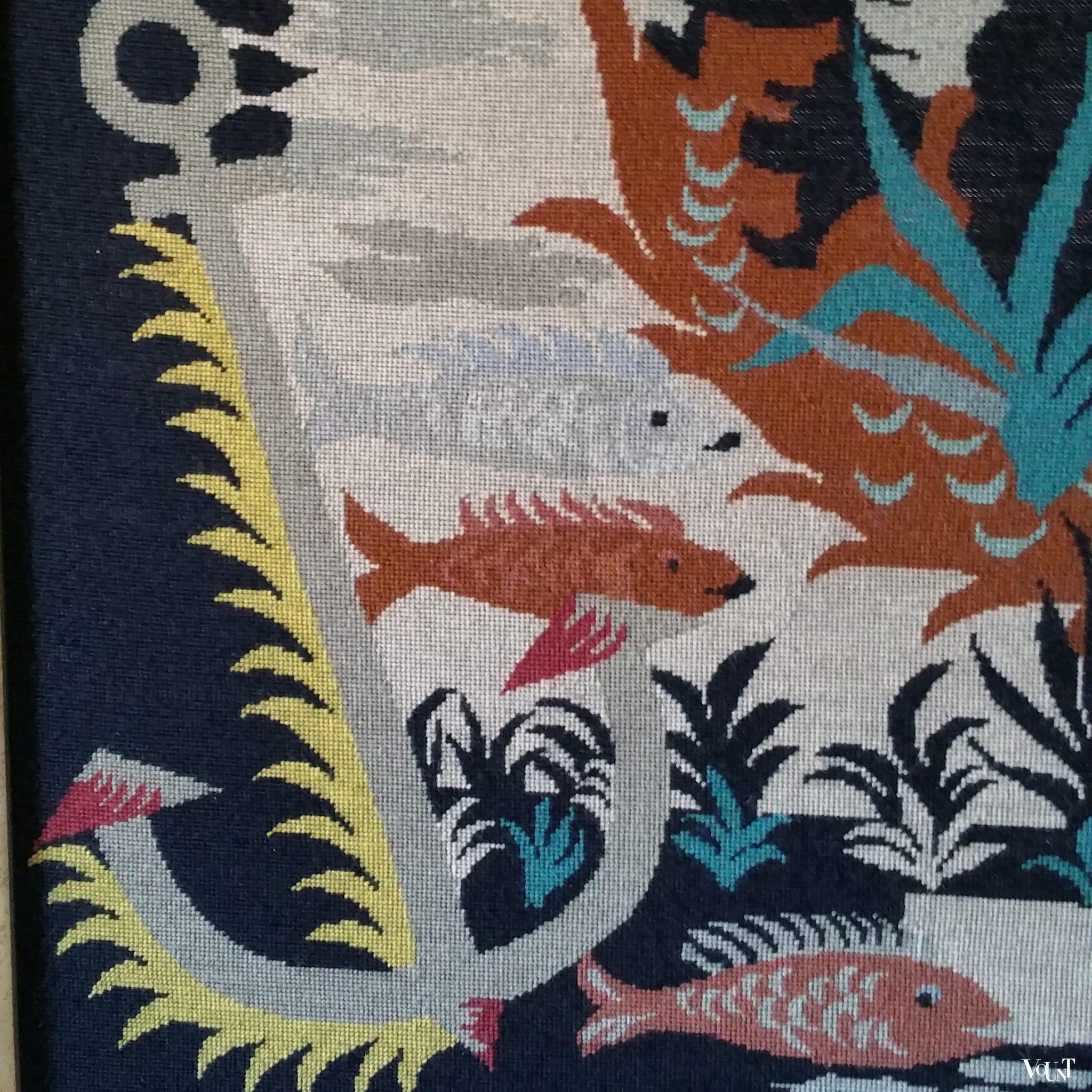 Groot wandkleed zeepaardje en vissen, jaren '60