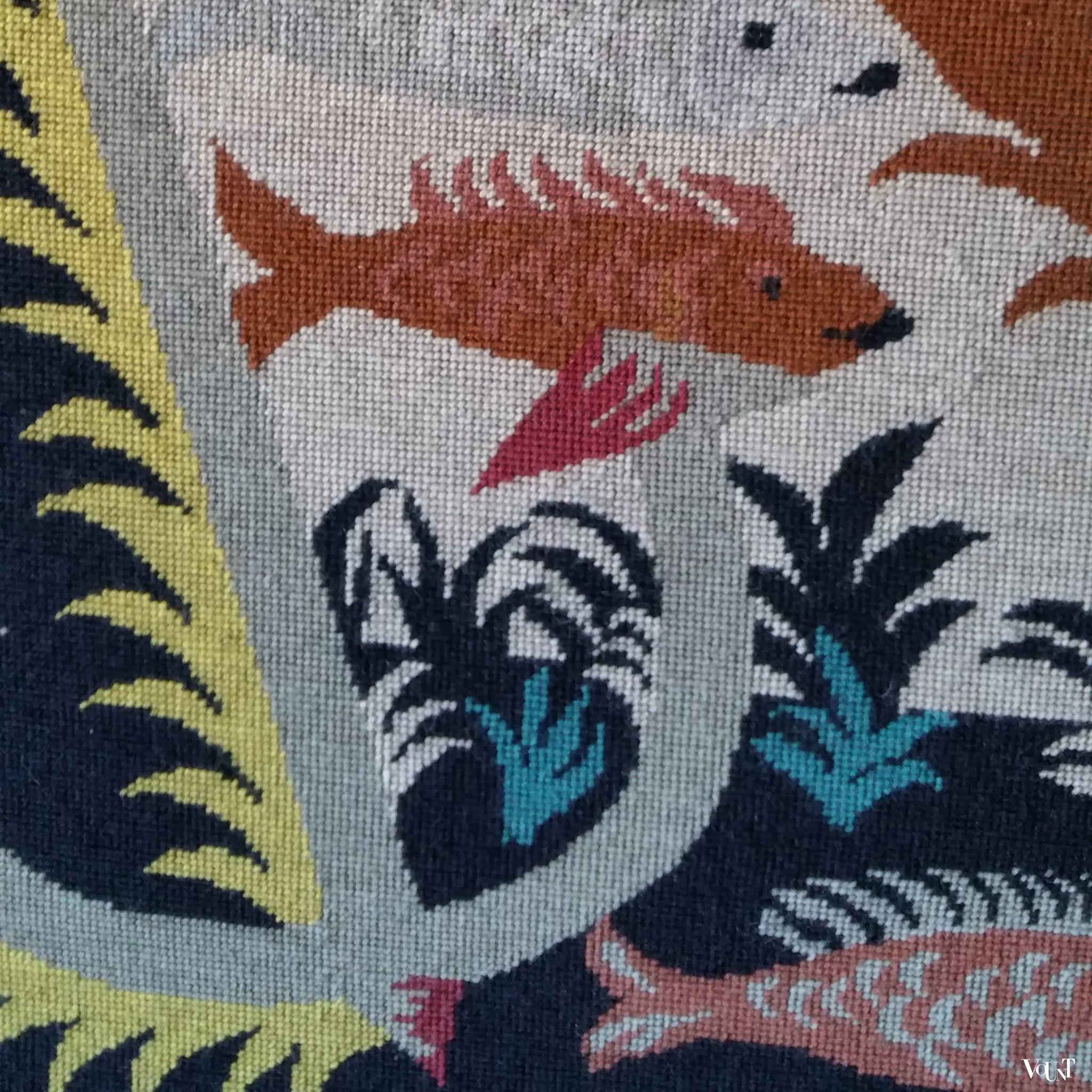 Groot wandkleed zeepaardje en vissen, jaren '60