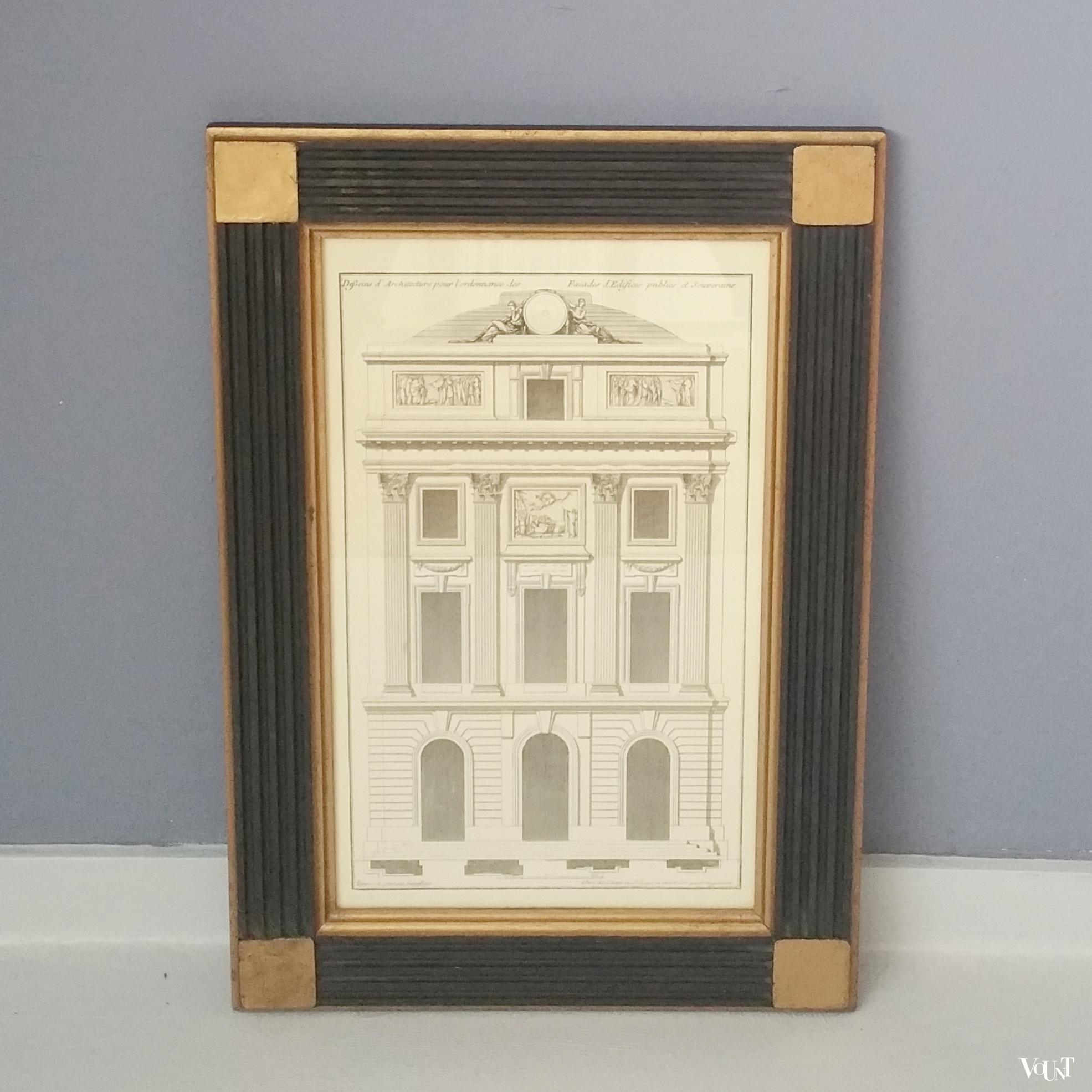 Set van 3 prints van gravures van J.F. de Neufforge in houten lijsten