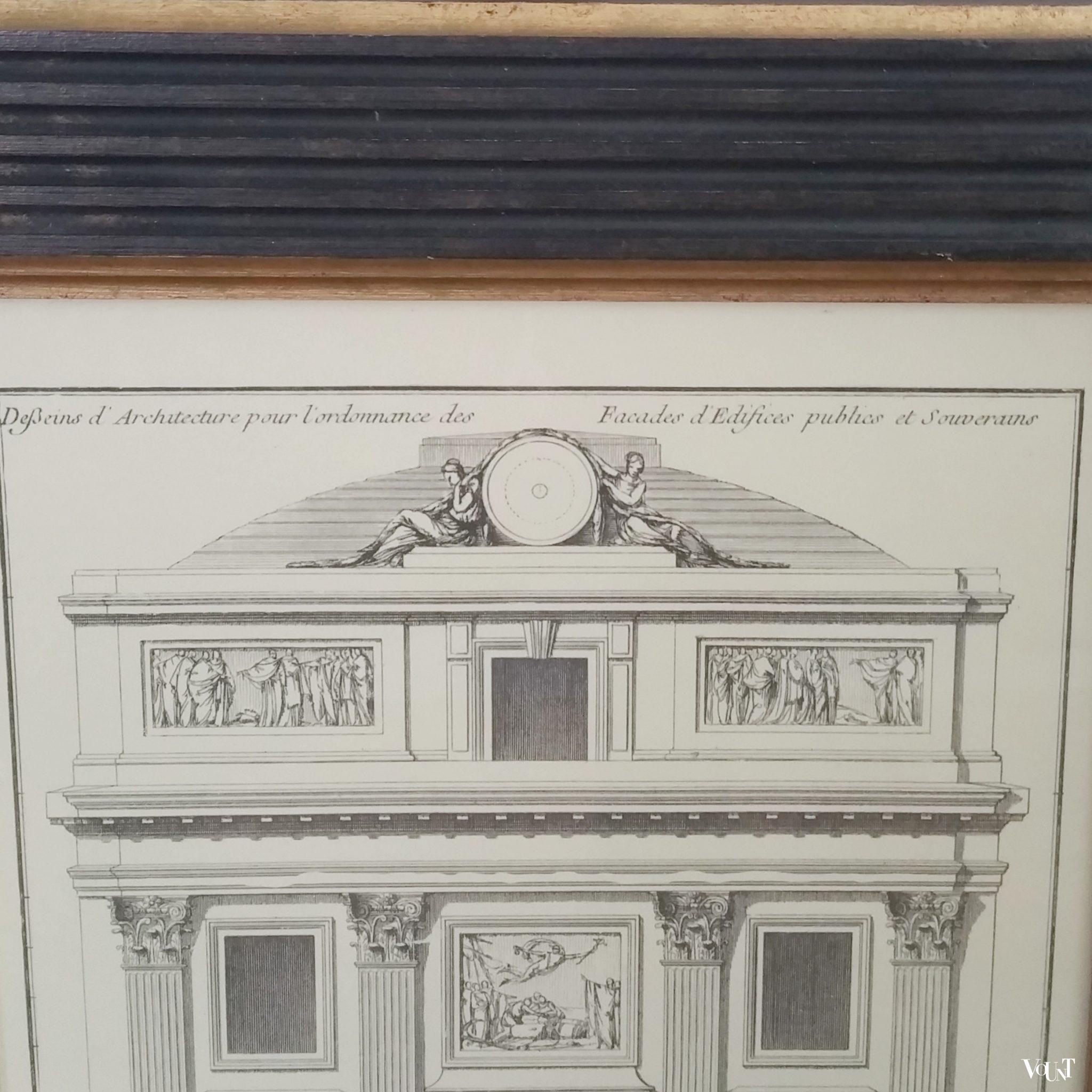 Set van 3 prints van gravures van J.F. de Neufforge in houten lijsten