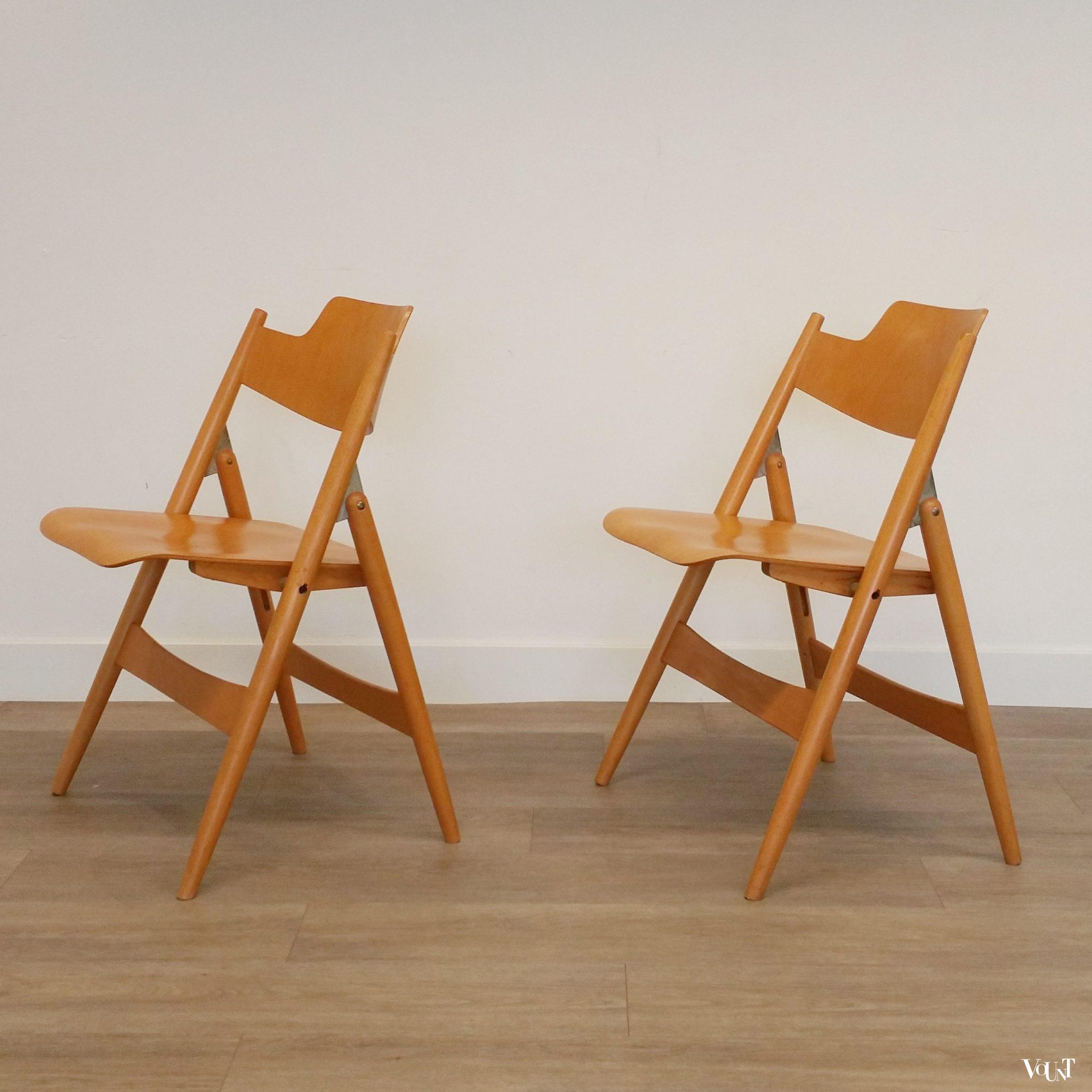 2 vintage beukenhouten SE 18 klapstoelen, Egon Eiermann voor Wilde und Spieth, jaren '50