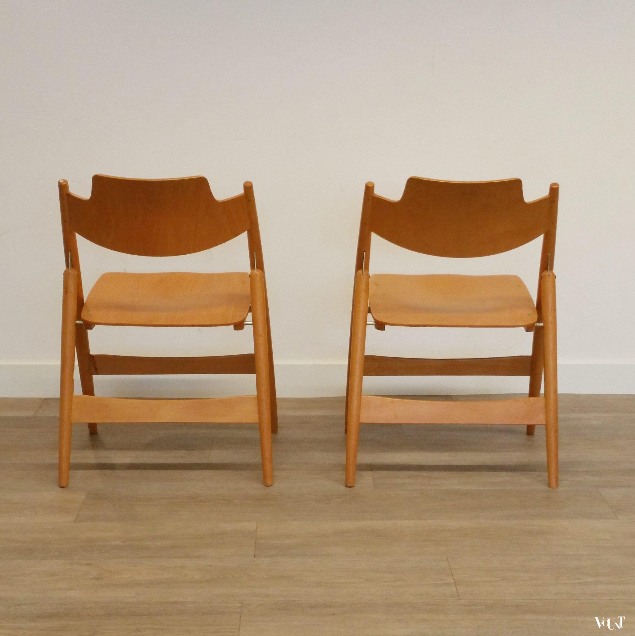 2 vintage beukenhouten SE 18 klapstoelen, Egon Eiermann voor Wilde und Spieth, jaren '50