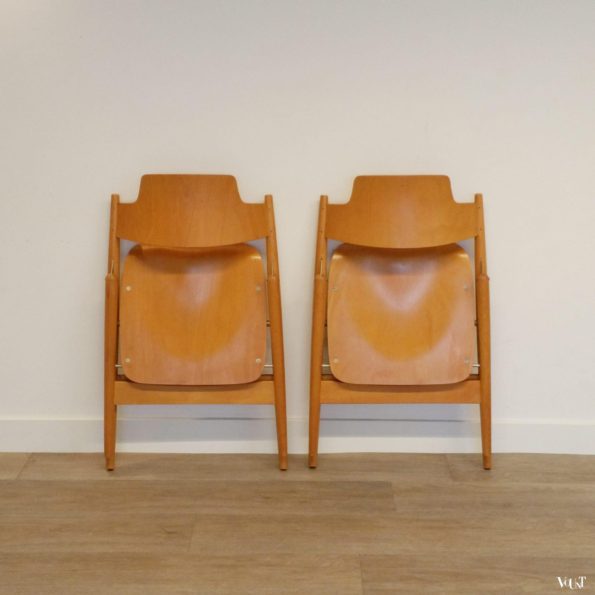 2 vintage beukenhouten SE 18 klapstoelen, Egon Eiermann voor Wilde und Spieth, jaren '50