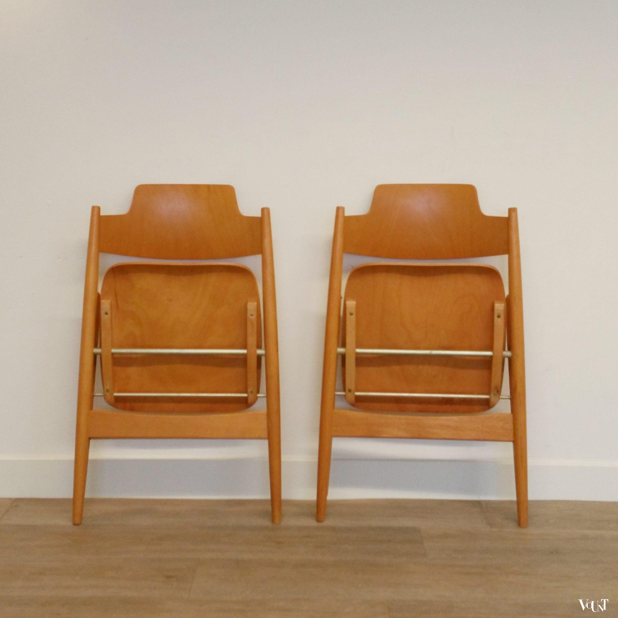 2 vintage beukenhouten SE 18 klapstoelen, Egon Eiermann voor Wilde und Spieth, jaren '50