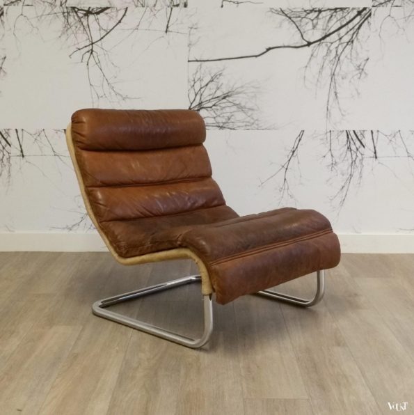 Buisframe fauteuil met leren bekleding, jaren '60/'70
