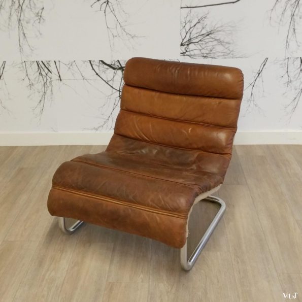 Buisframe fauteuil met leren bekleding, jaren '60/'70