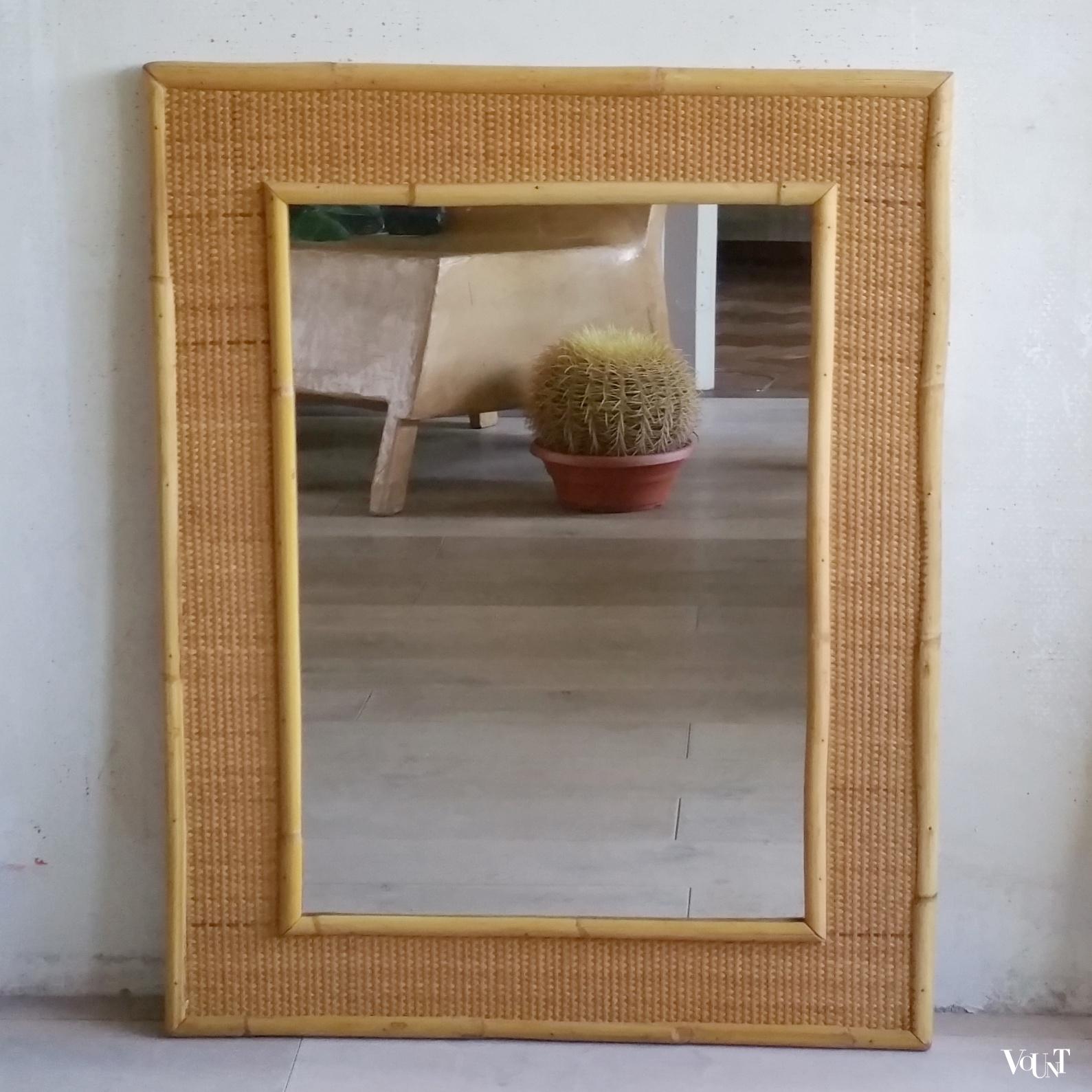 Vintage rotan wandspiegel