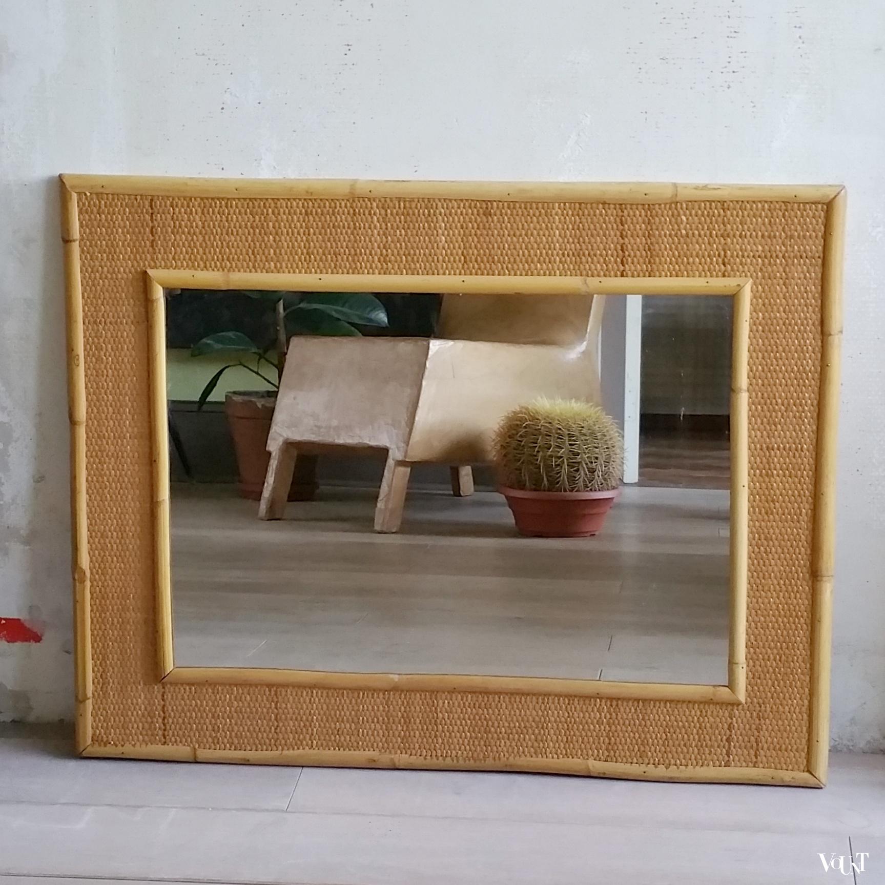 Vintage rotan wandspiegel