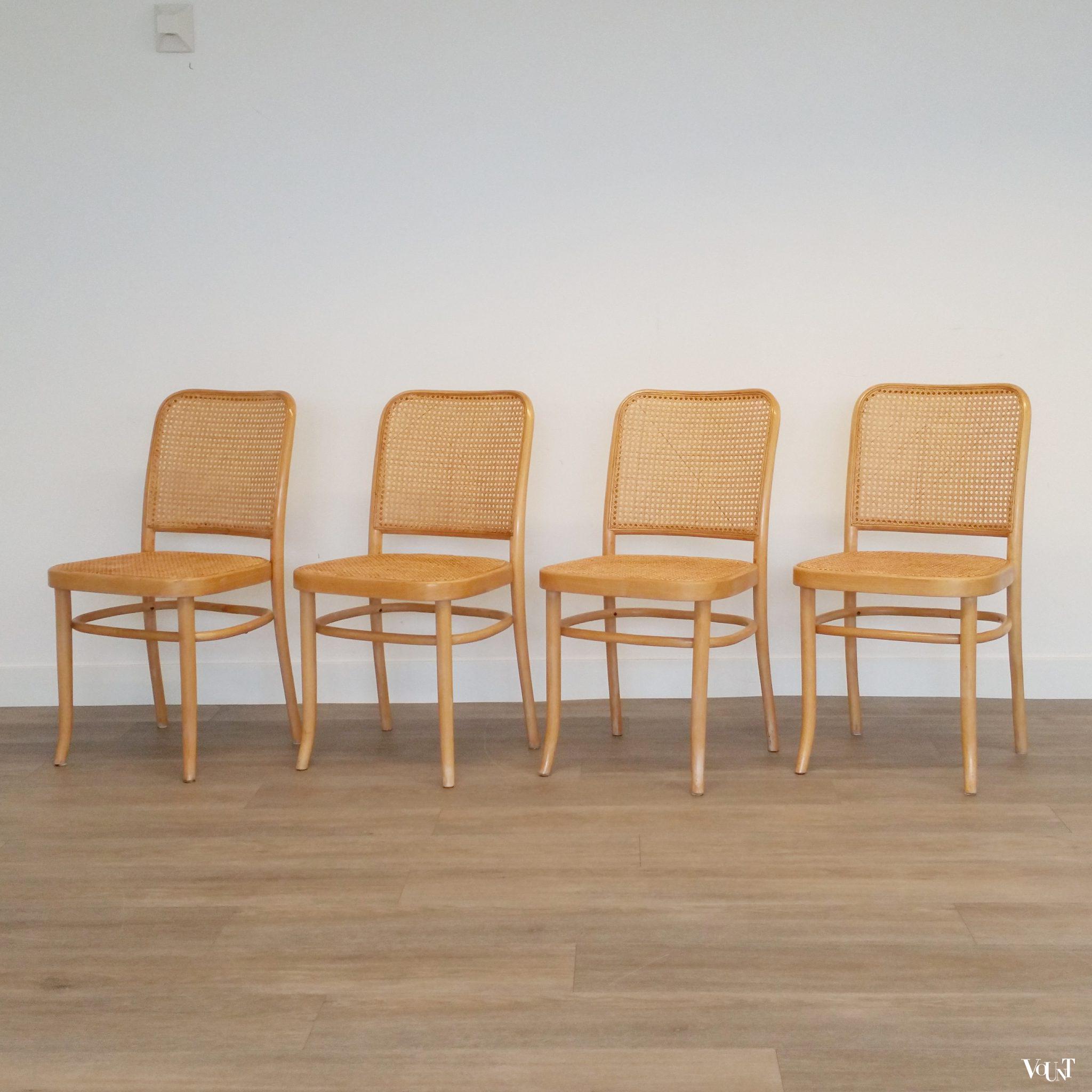 Set van 4 beukenhouten bentwood stoelen met rotan webbing, jaren '70