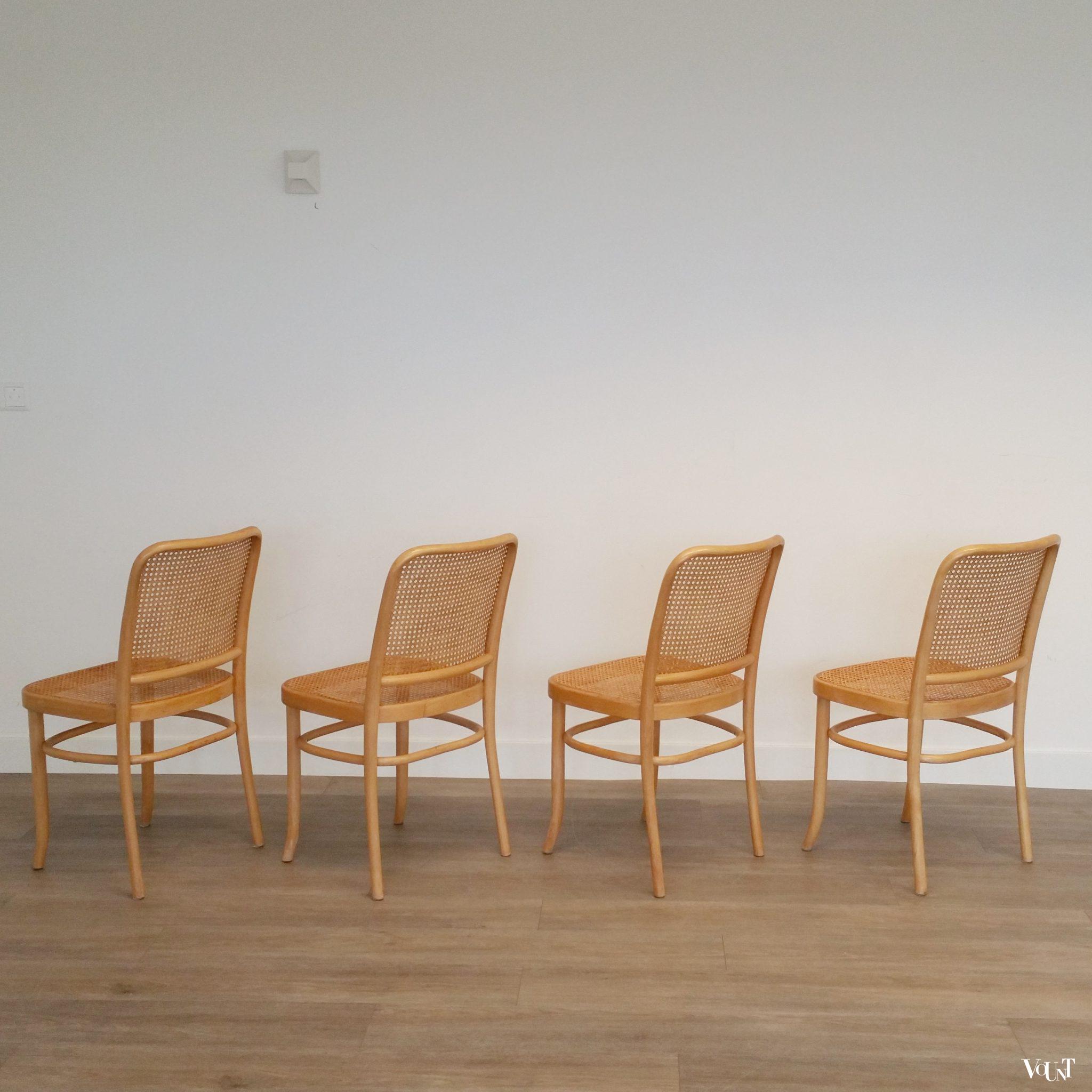 Set van 4 beukenhouten bentwood stoelen met rotan webbing, jaren '70