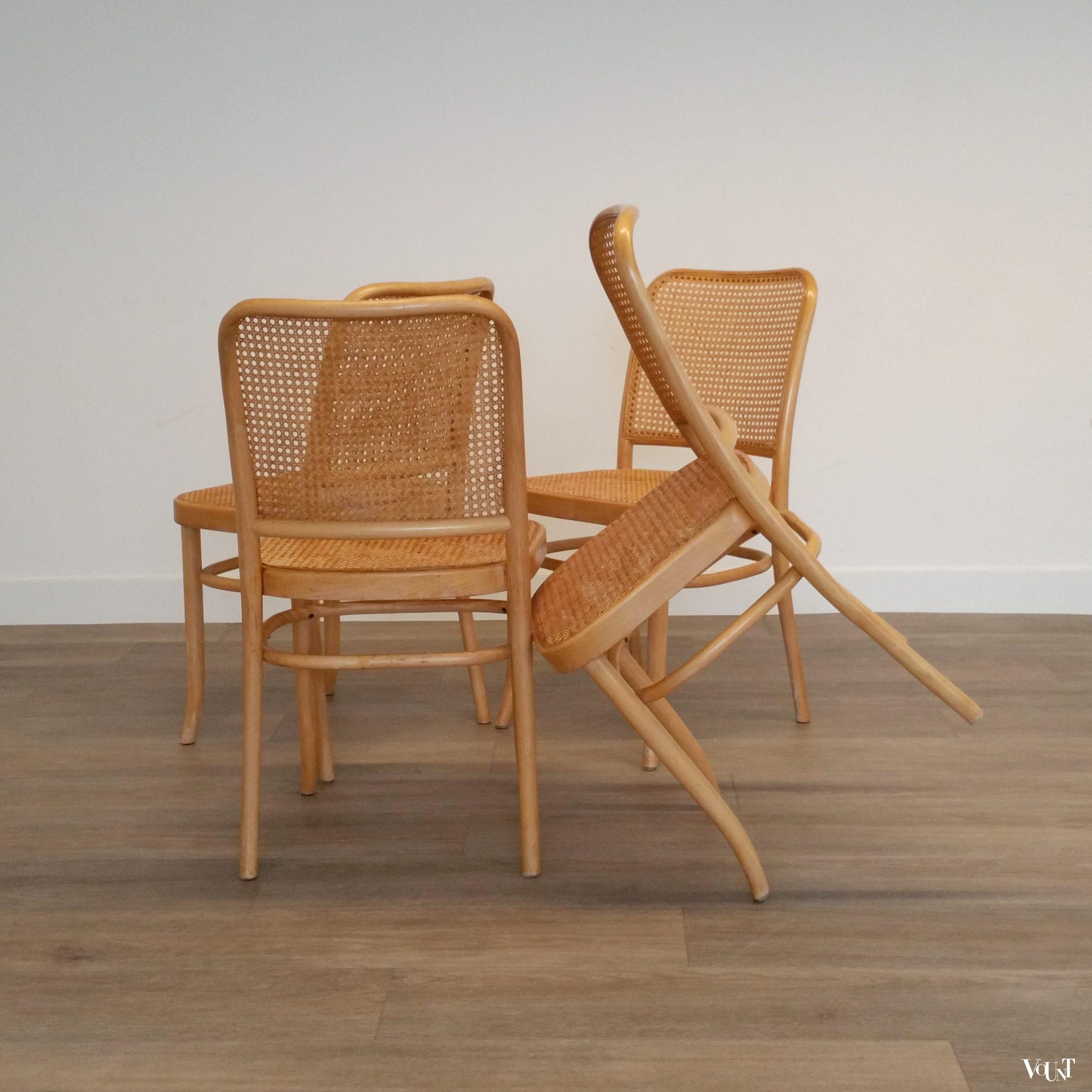 Set van 4 beukenhouten bentwood stoelen met rotan webbing, jaren '70