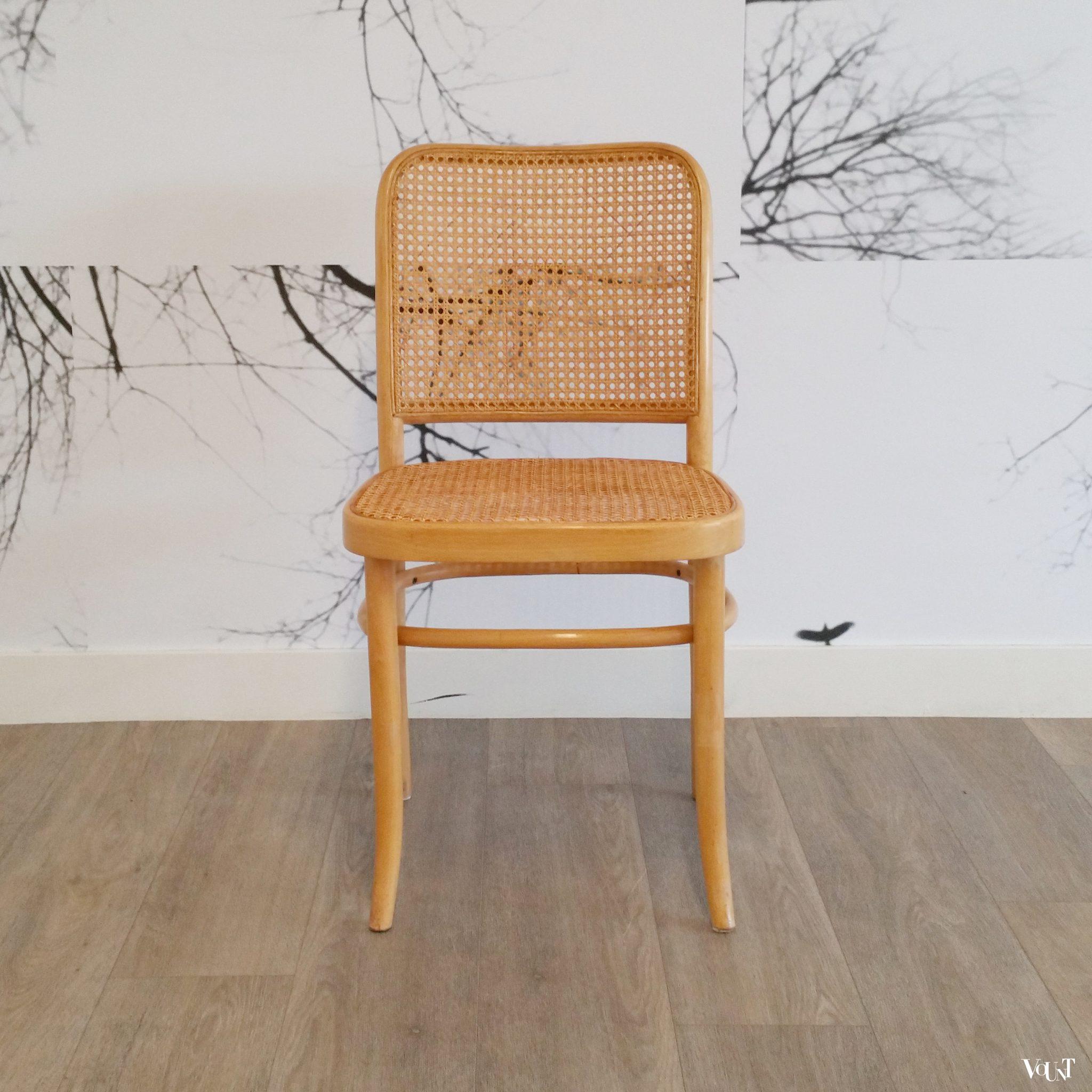 Set van 4 beukenhouten bentwood stoelen met rotan webbing, jaren '70