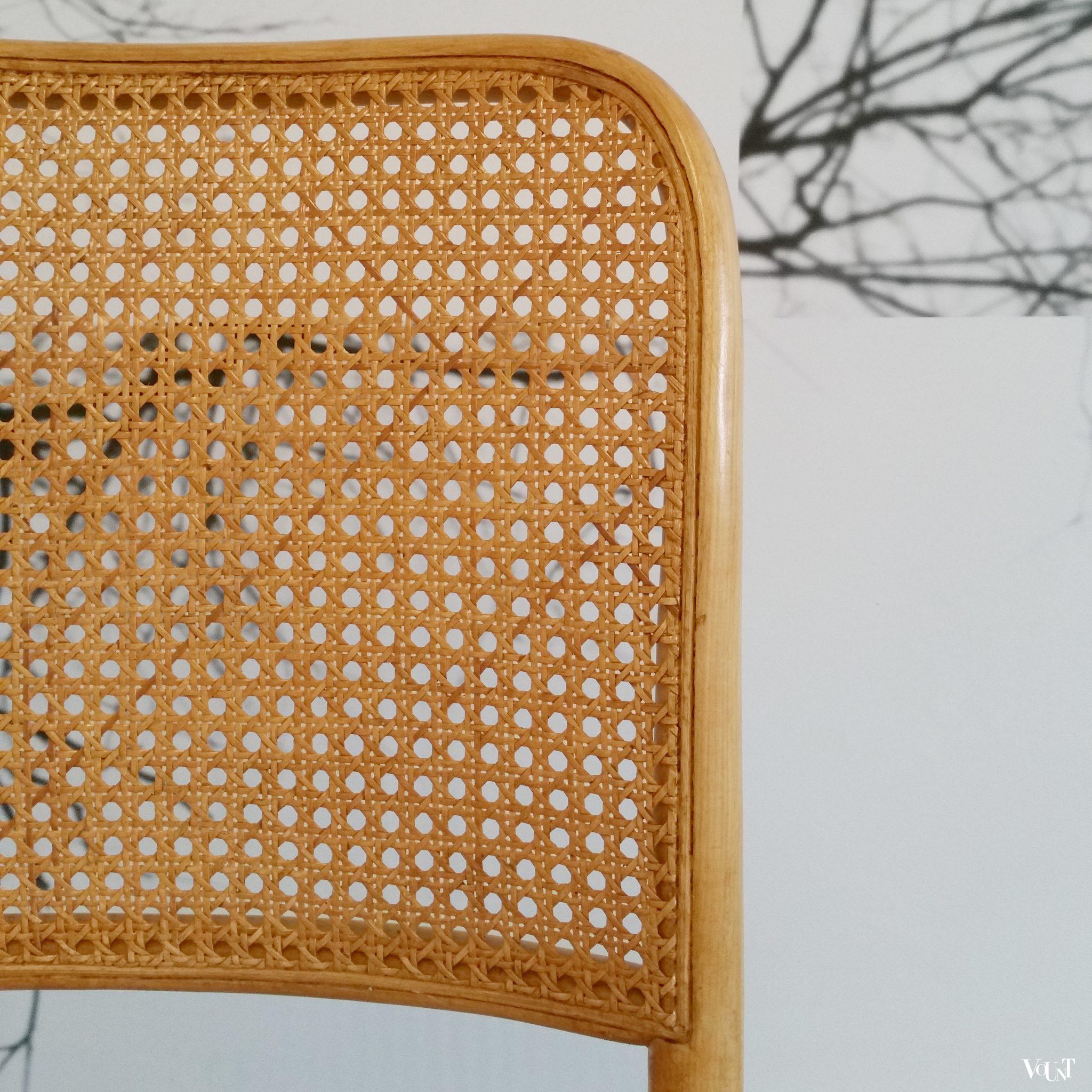 Set van 4 beukenhouten bentwood stoelen met rotan webbing, jaren '70