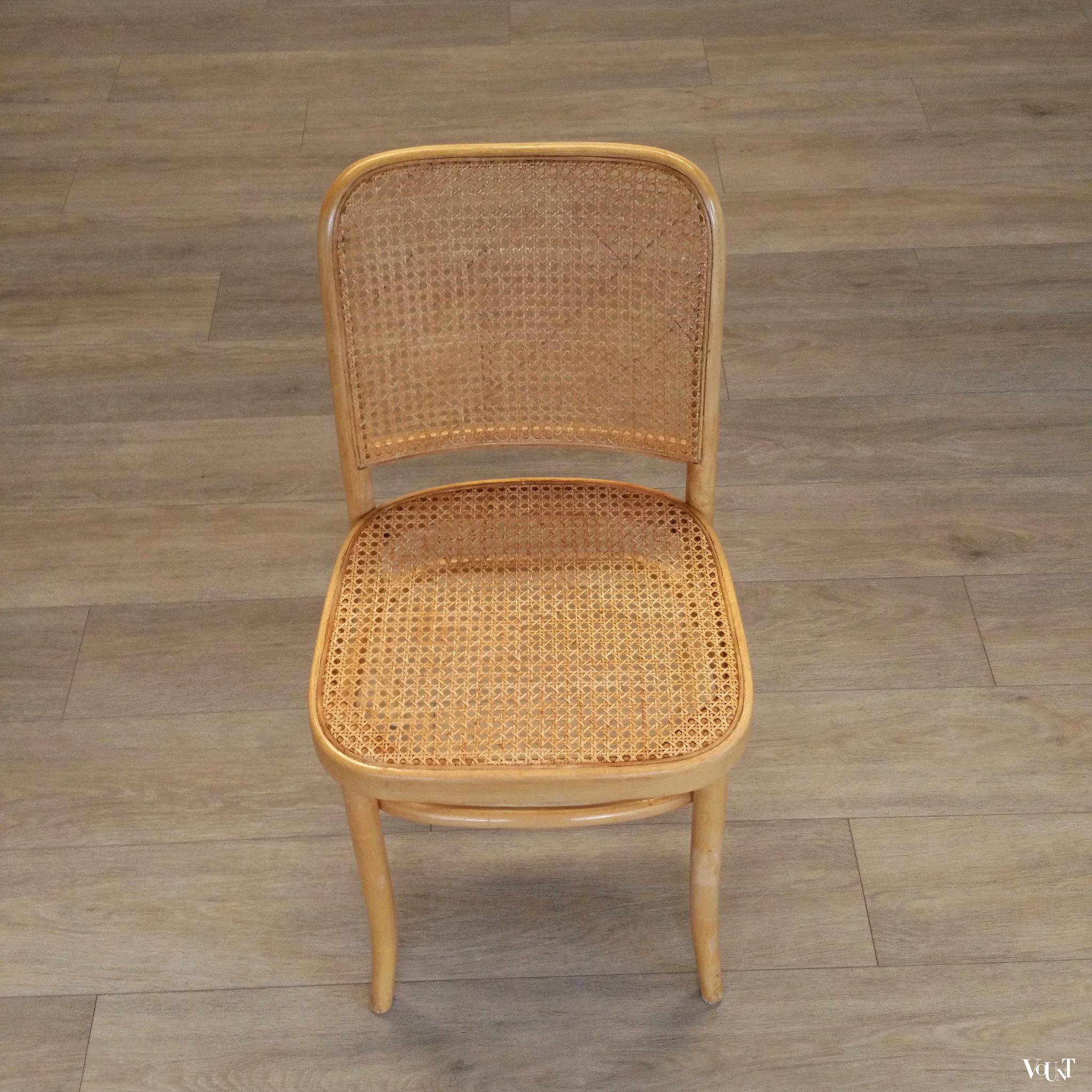 Set van 4 beukenhouten bentwood stoelen met rotan webbing, jaren '70