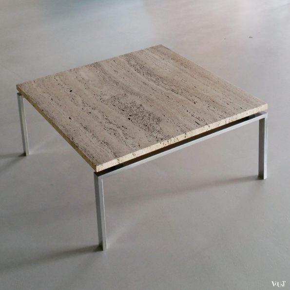 Salontafel travertin met roestvrijstalen frame, jaren '60