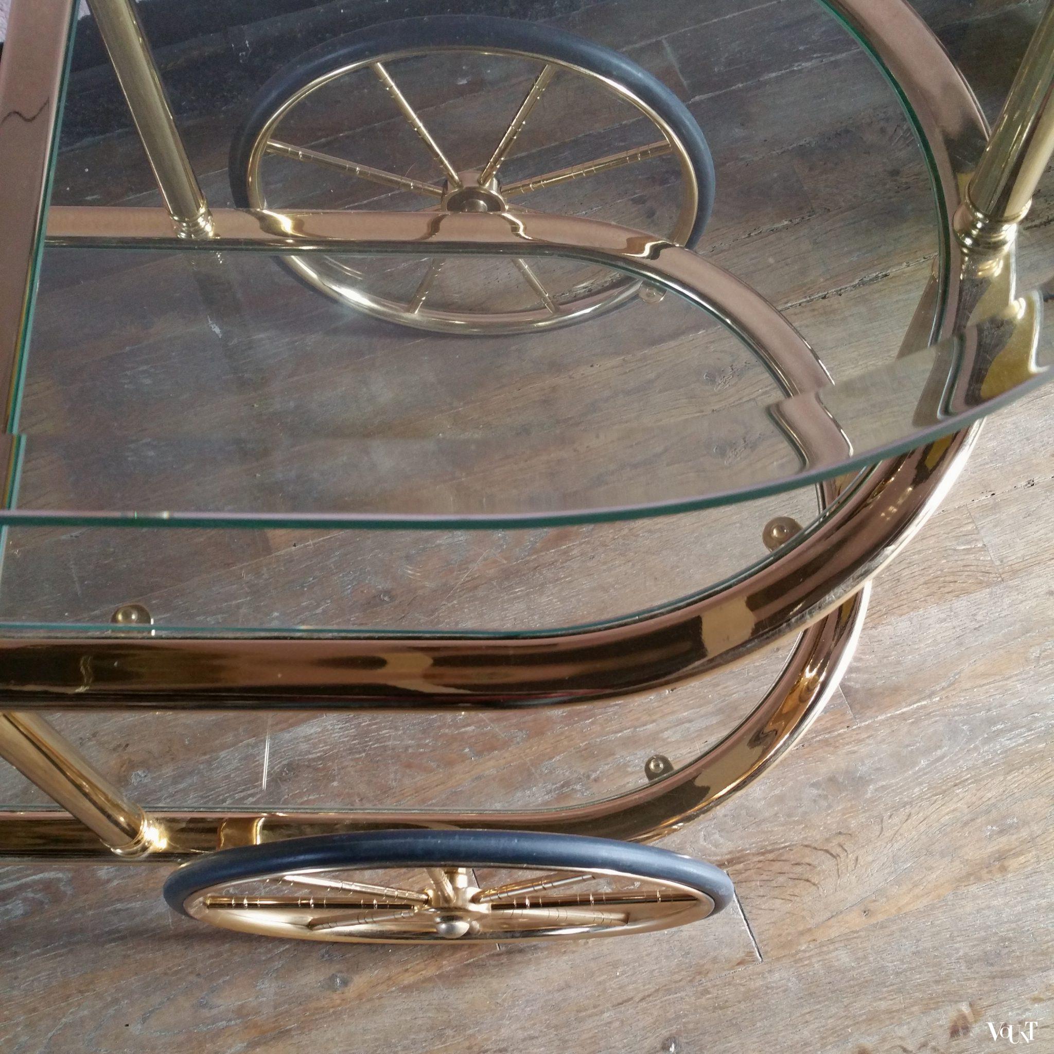 Trolley / bar cart messing en glas, jaren '80