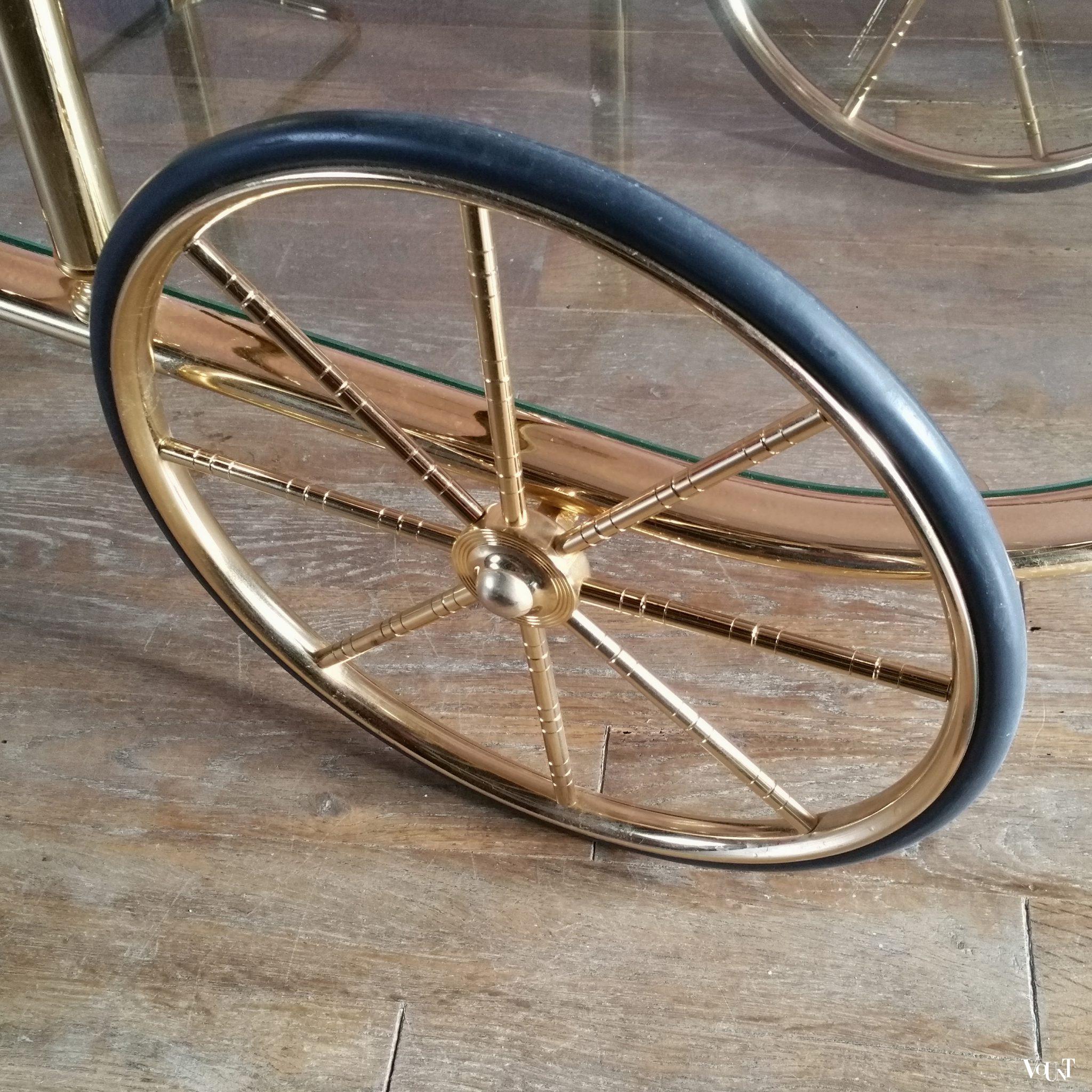 Trolley / bar cart messing en glas, jaren '80