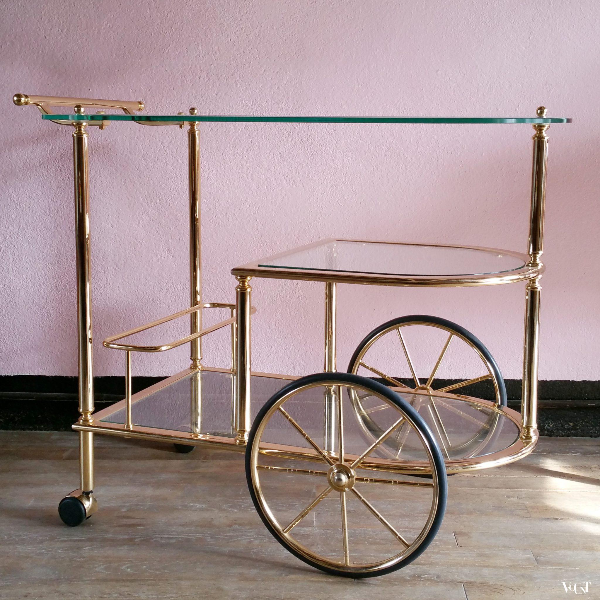 Trolley / bar cart messing en glas, jaren '80