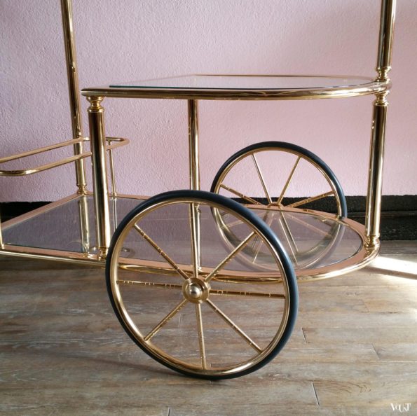 Trolley / bar cart messing en glas, jaren '80
