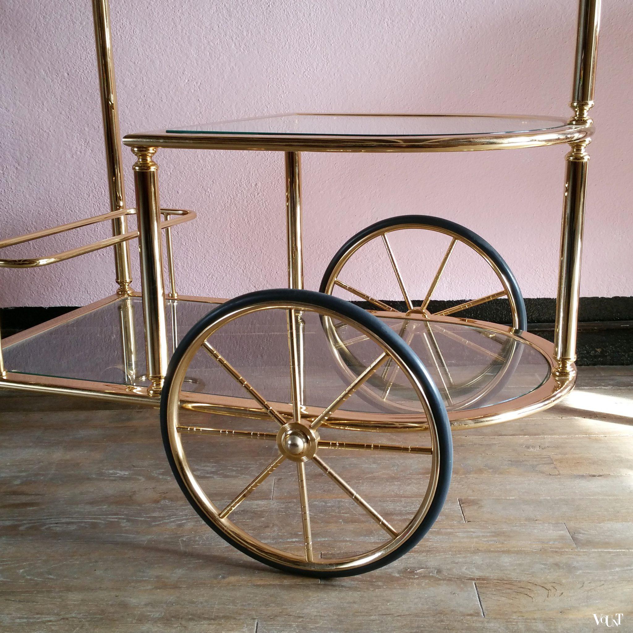 Trolley / bar cart messing en glas, jaren '80
