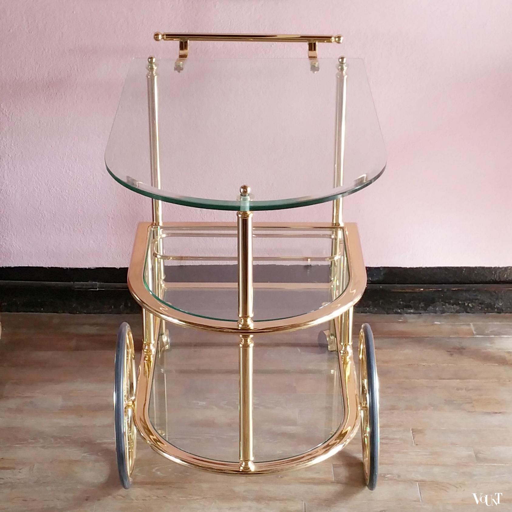 Trolley / bar cart messing en glas, jaren '80
