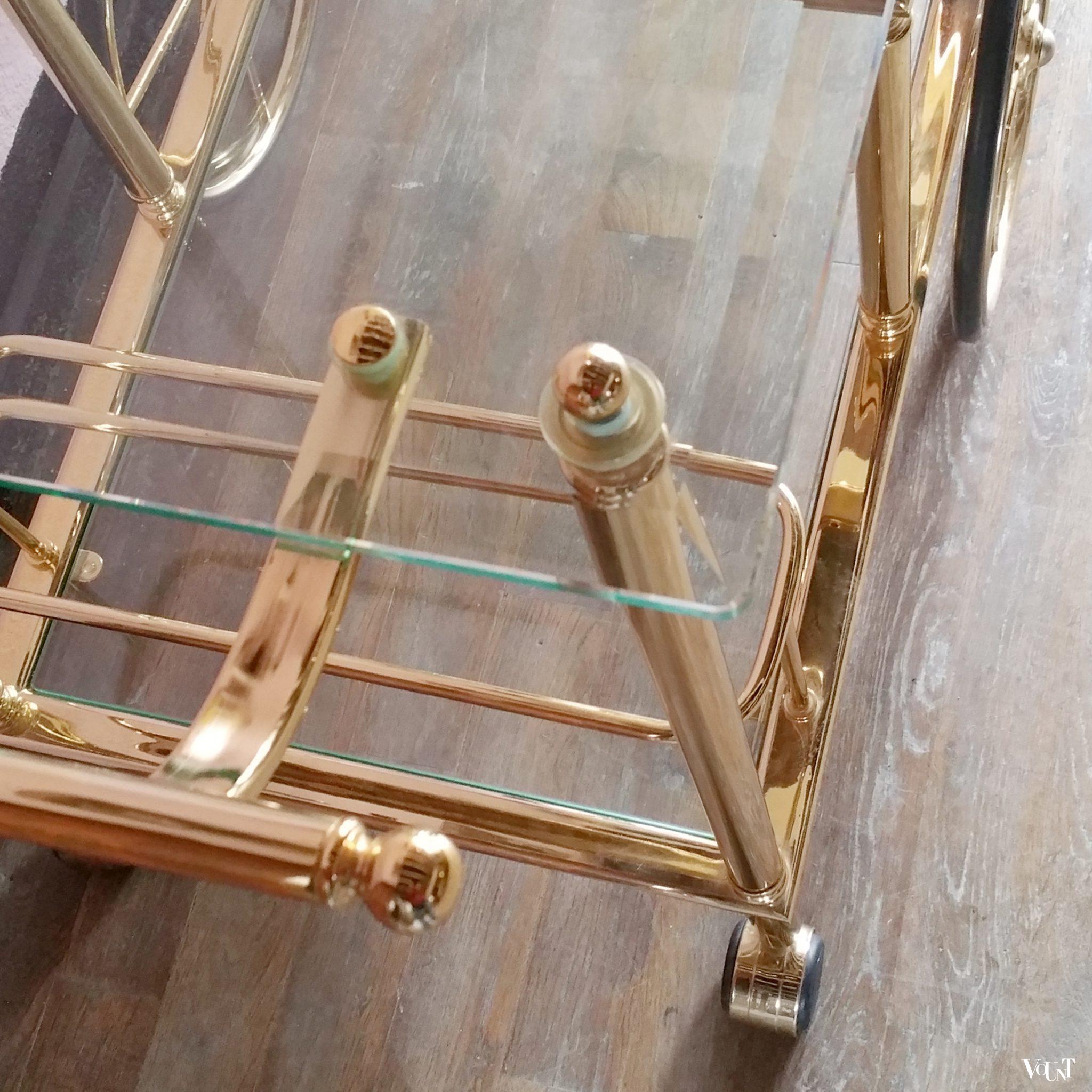 Trolley / bar cart messing en glas, jaren '80